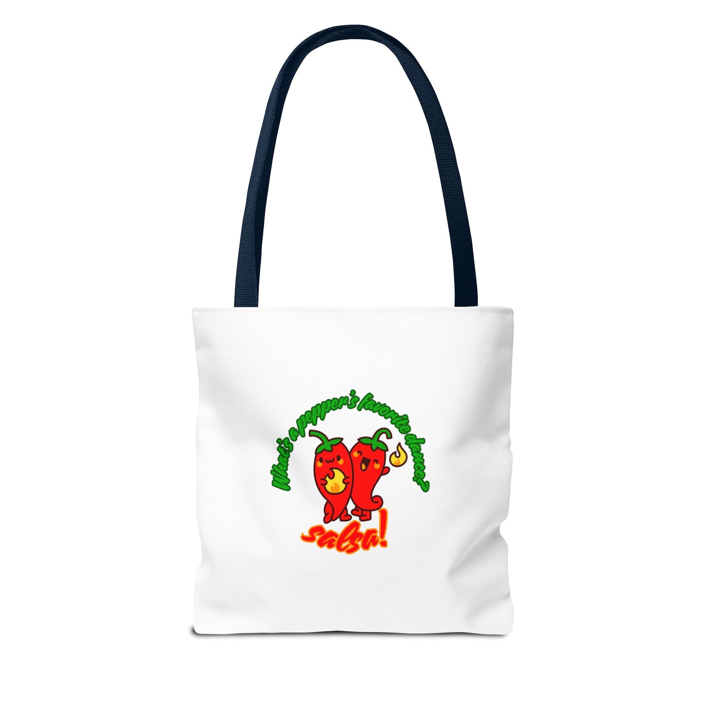 “What’s a Pepper’s Favorite Dance? Salsa!” Salsa Dance Pun Tote Bag – Funny Kawaii Pepper Graphic Canvas Bag for Dancers & Food Lovers