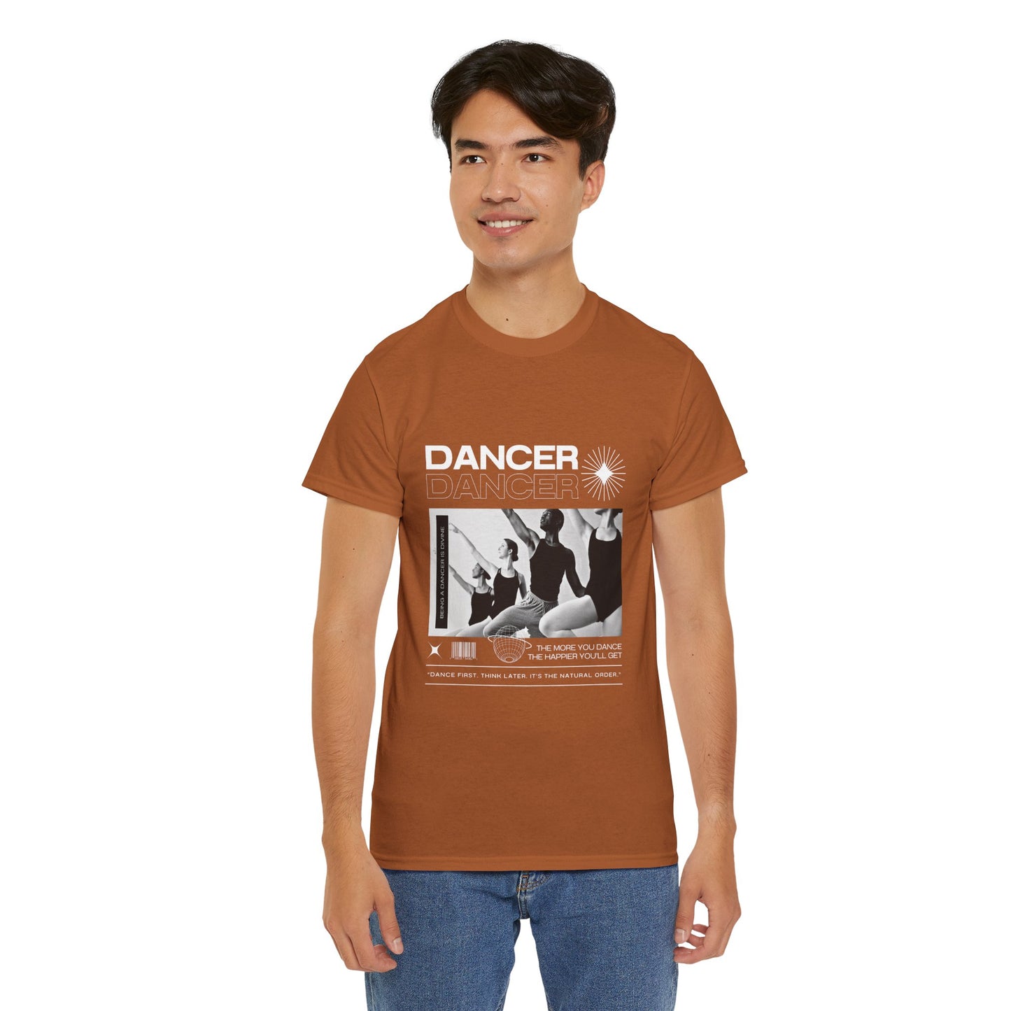"Dancer" with ballet dancers at the Barre - Unisex Heavy Cotton Tee | Streetwear-Inspired Ballet Training Graphic T-Shirt for Dance Lovers