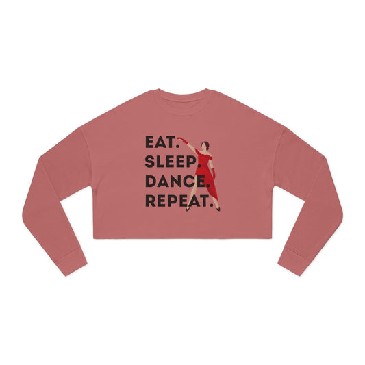 "Eat, Sleep, Dance, Repeat" Women’s Cropped Dance Sweatshirt – Bold Dancer Graphic | Trendy Streetwear for Dance Lovers & Performers