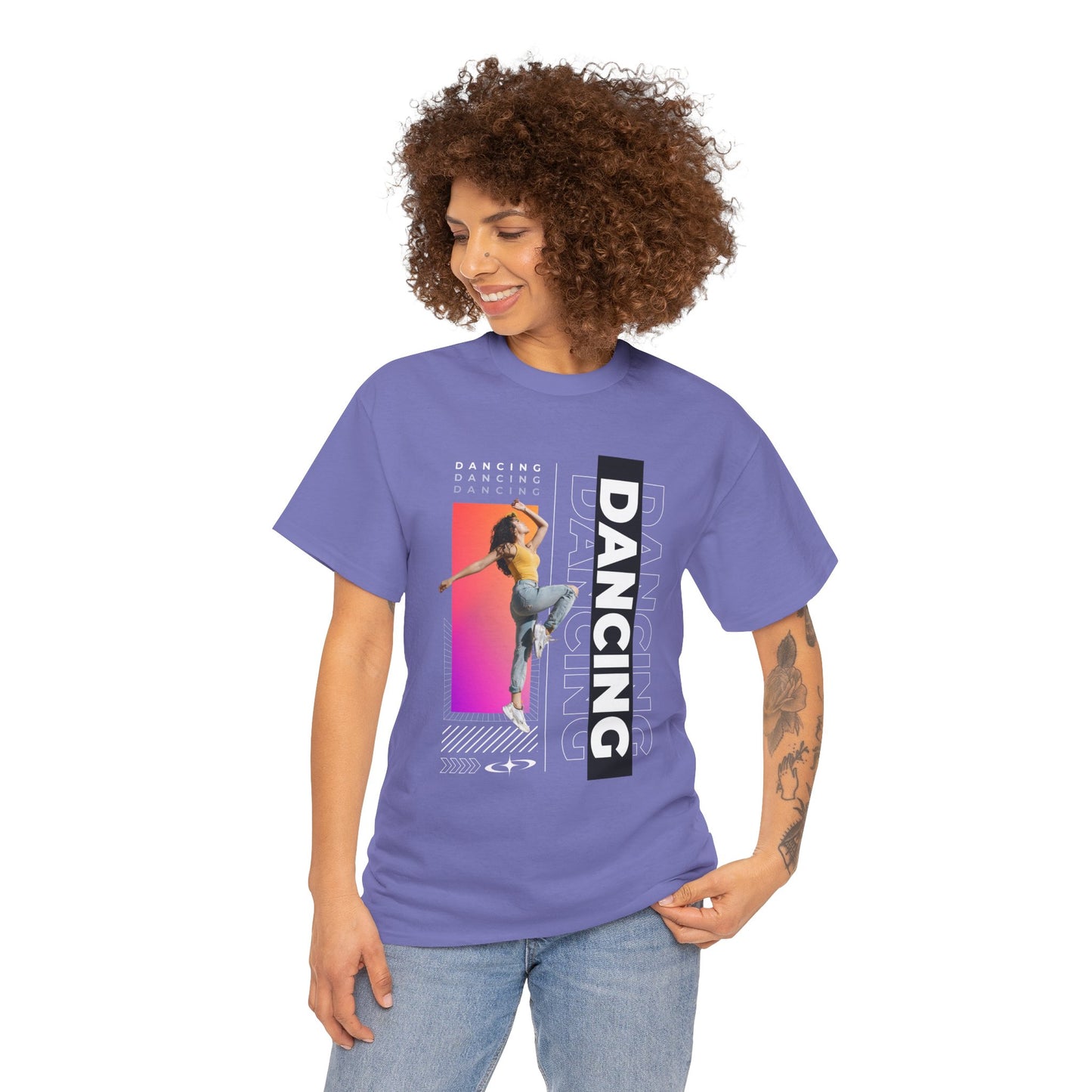 “Dancing” Streetwear-Inspired Female Dancer Unisex Heavy Cotton Tee – Urban Dance Graphic T-Shirt for Performers and Dance Lovers