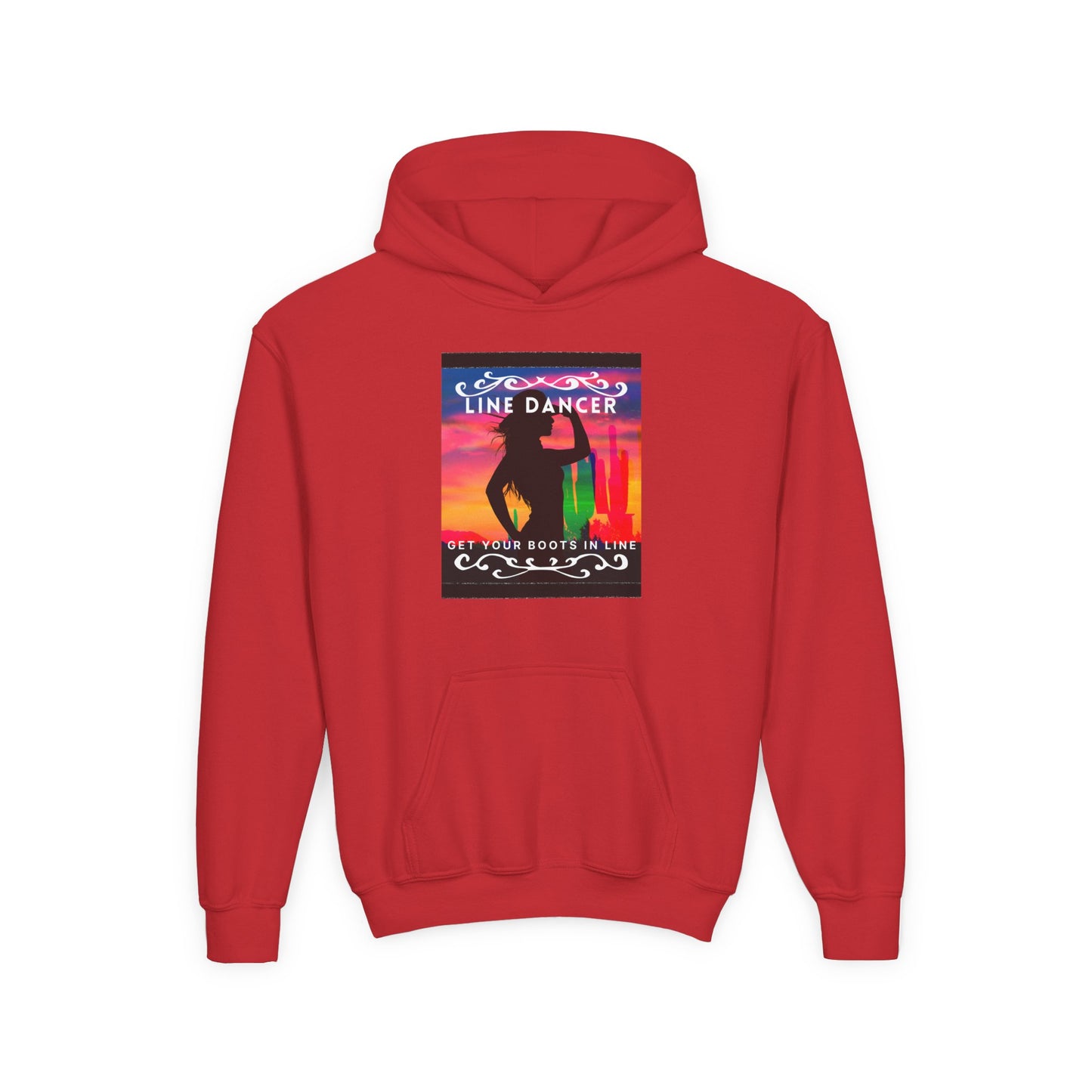 "Line Dancer" Youth Hoodie – Western Country Dance Graphic – 'Get Your Boots in Line' Unisex Pullover for Kids
