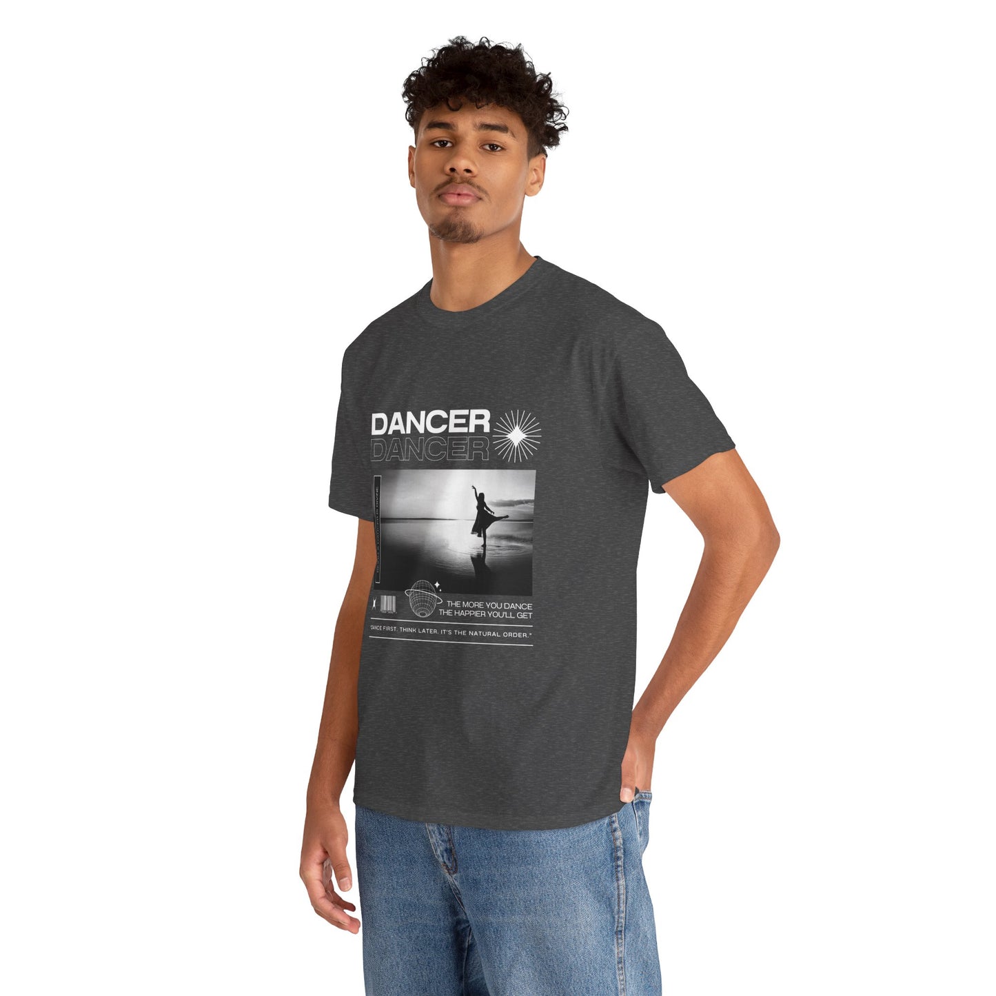 "Dancer" Arabesque Beach Scene Unisex Heavy Cotton Tee – Streetwear-Inspired Ballet Dance Graphic T-Shirt