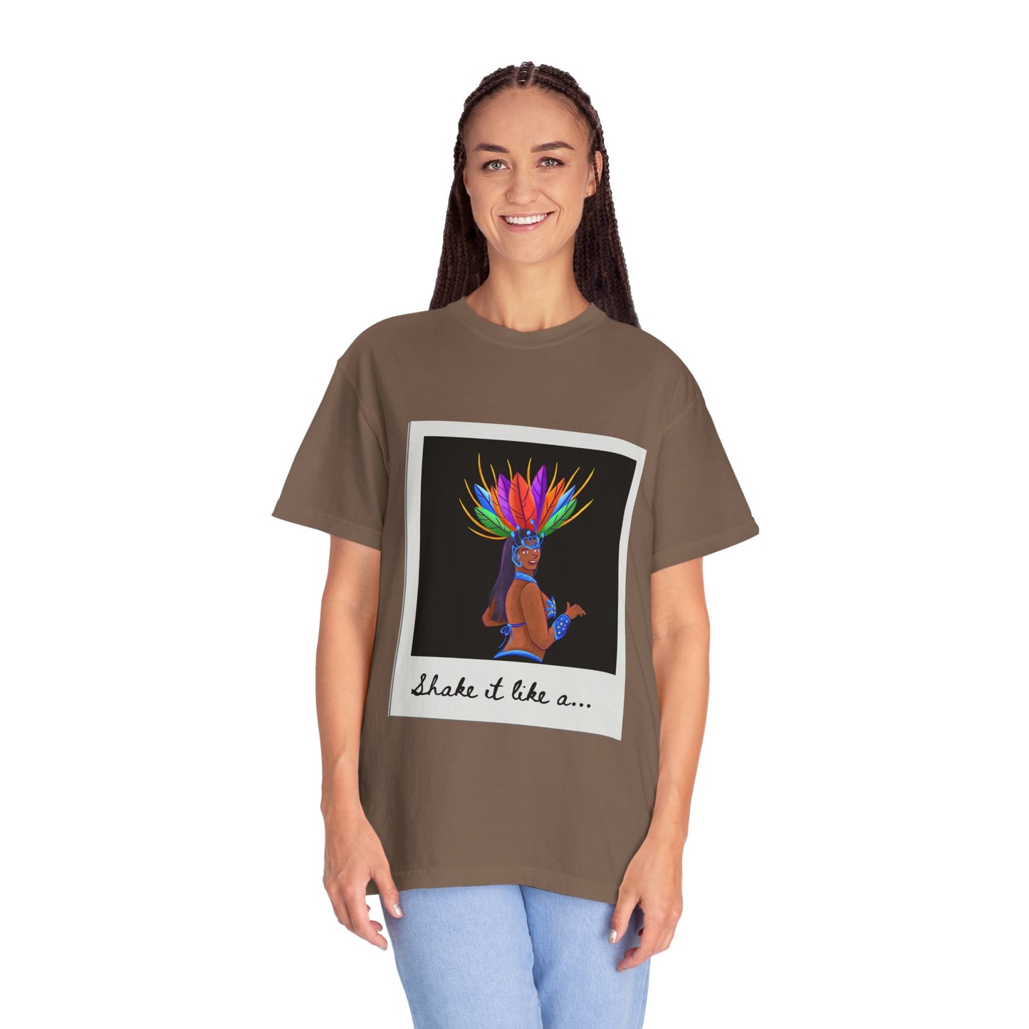 "Shake It Like a Samba Star" Unisex Garment-Dyed Dance T-Shirt – Bold Carnival-Inspired Graphic Tee for Dancers