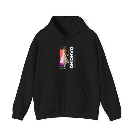 “Dancing” Text with Streetwear-Style Female Dancer Graphic - Unisex Heavy Blend™ Hooded Sweatshirt – Cozy Dance Hoodie for Ballet & Hip-Hop Enthusiasts