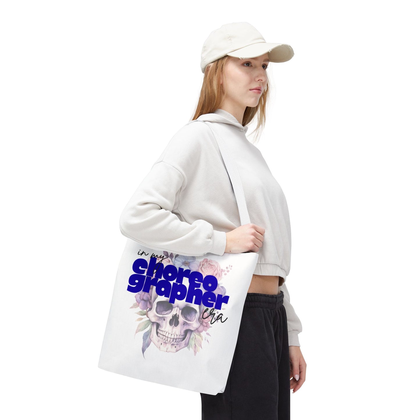 In My Choreographer Era Tote Bag with Colored Handles – Pastel Floral Skull Dance-Inspired Carryall