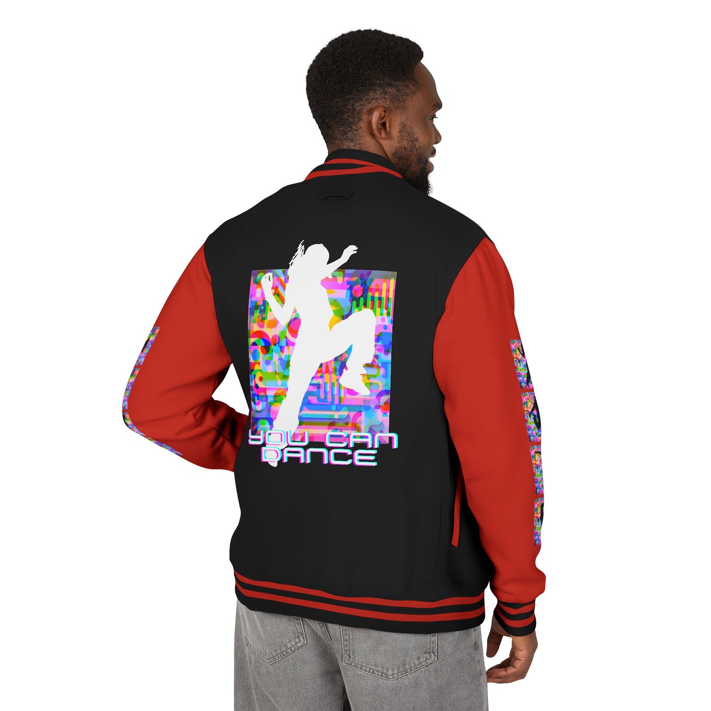 Levels Premium Collection Dance Letterman Jacket β Colorful Unisex Streetwear Varsity Jacket with "Levels Pictures Textures" Front and Dancer Silhouette Back Graphic