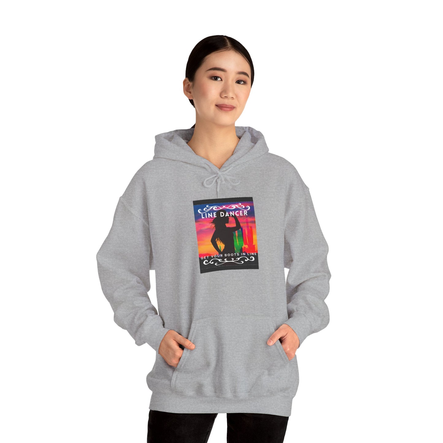 "Line Dancer, Get Your Boots in Line" Western-Inspired Graphic – Unisex Heavy Blend™ Hooded Sweatshirt