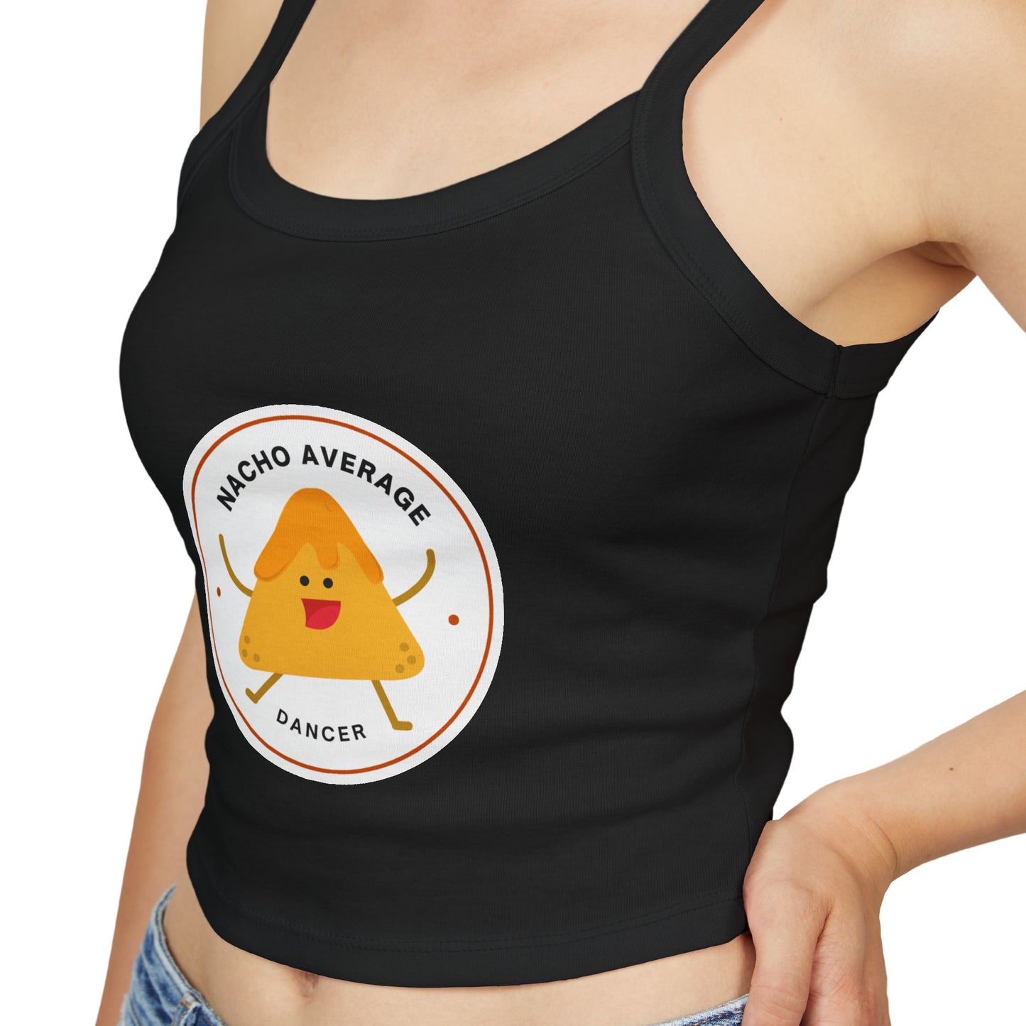 "Nacho Average Dancer" Women’s Spaghetti Strap Tank Top – Cute Nacho Dance Graphic | Funny Pun Apparel for Dancers & Food Lovers
