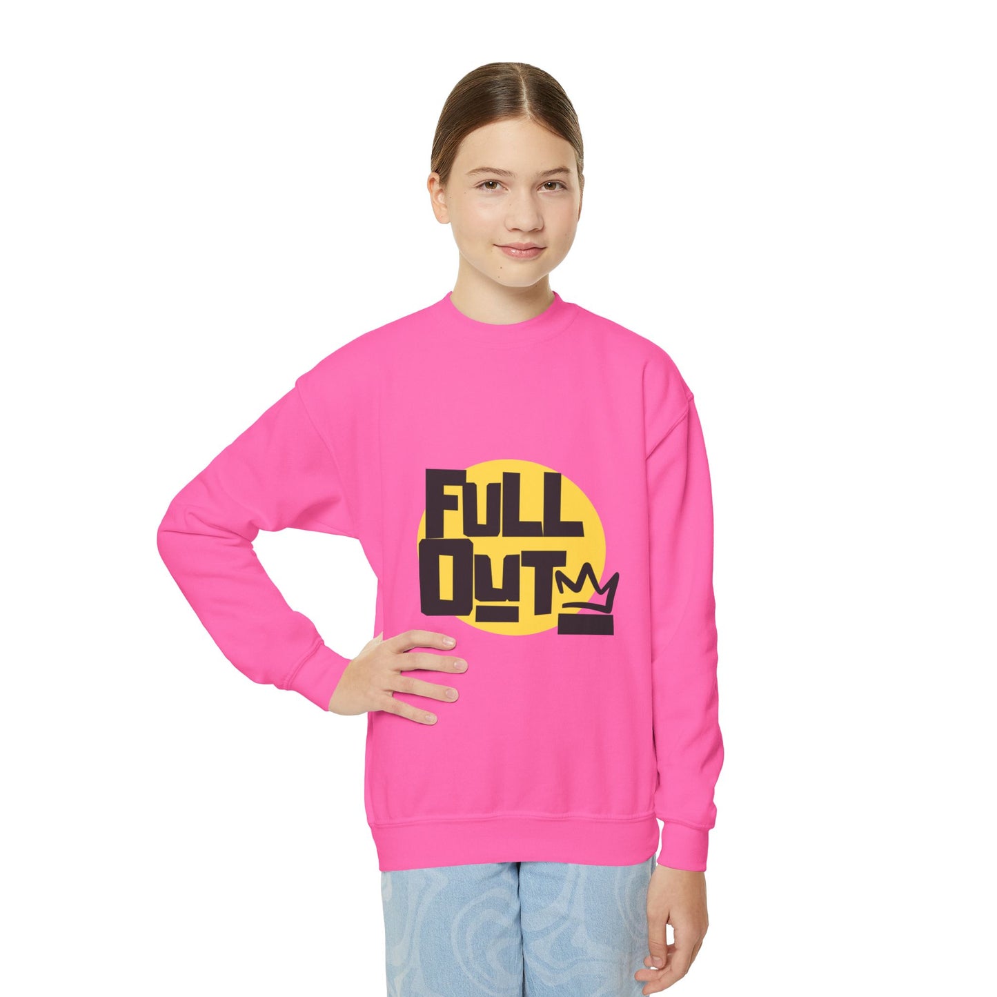 "Full Out" Youth Crewneck Sweatshirt – Bold Streetwear-Inspired Dance Graphic Pullover for Kids and Teens