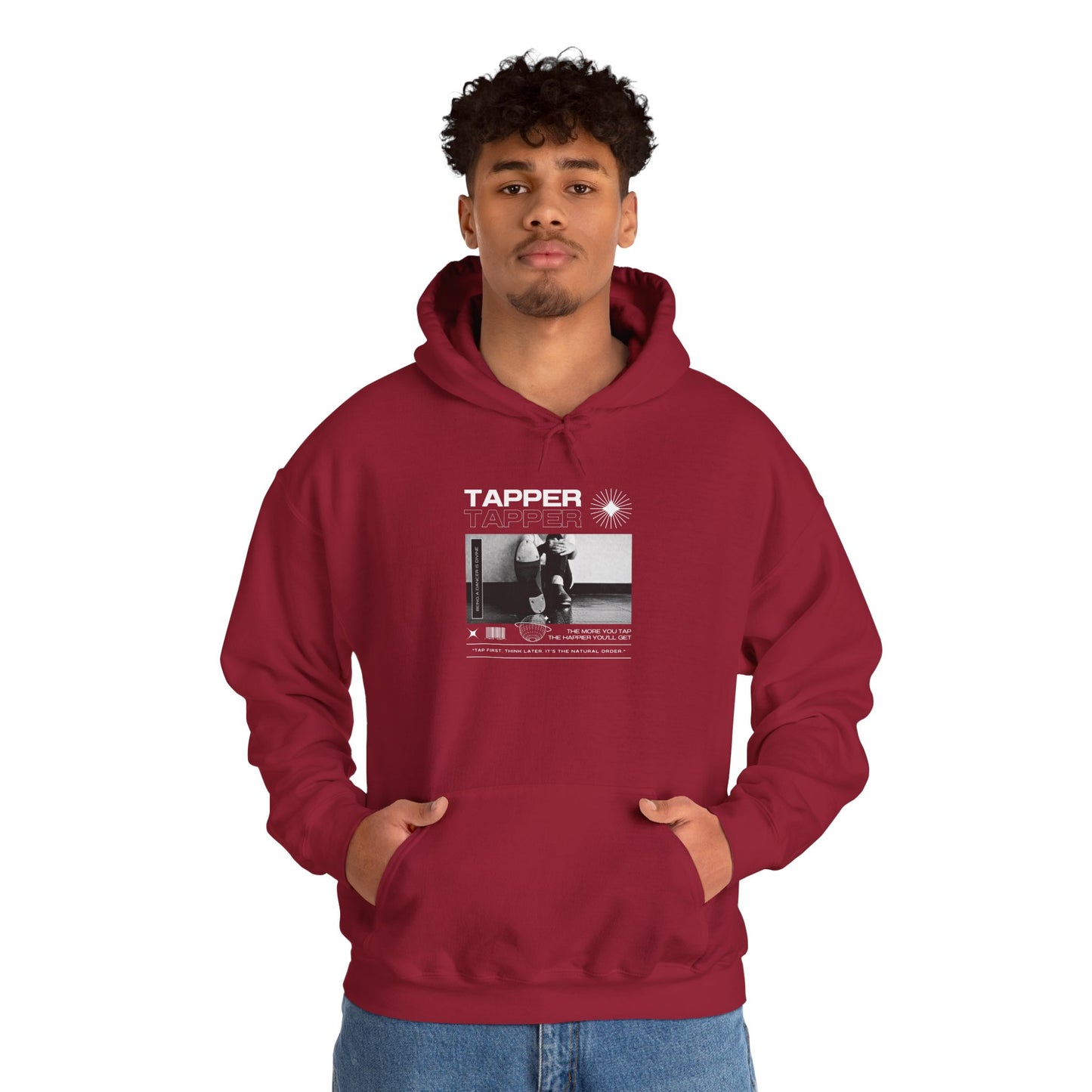 “Tapper” Tap Dance Text with Streetwear-Style Tap Shoes Graphic – Unisex Heavy Blend™ Hooded Sweatshirt – Cozy Dance Hoodie for Tap Dancers & Performing Arts Fans