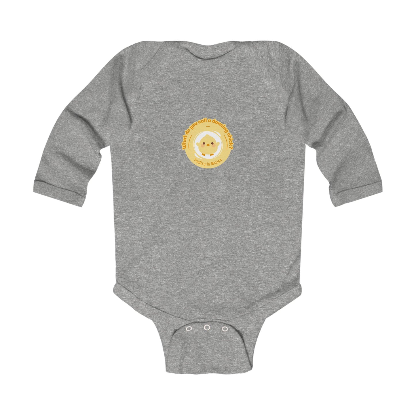 "What do you call a dancing chick? Poultry in Motion" Infant Long Sleeve Bodysuit β Funny Dancing Chick Baby Outfit, Cute Dance-Themed Baby Gift π₯π