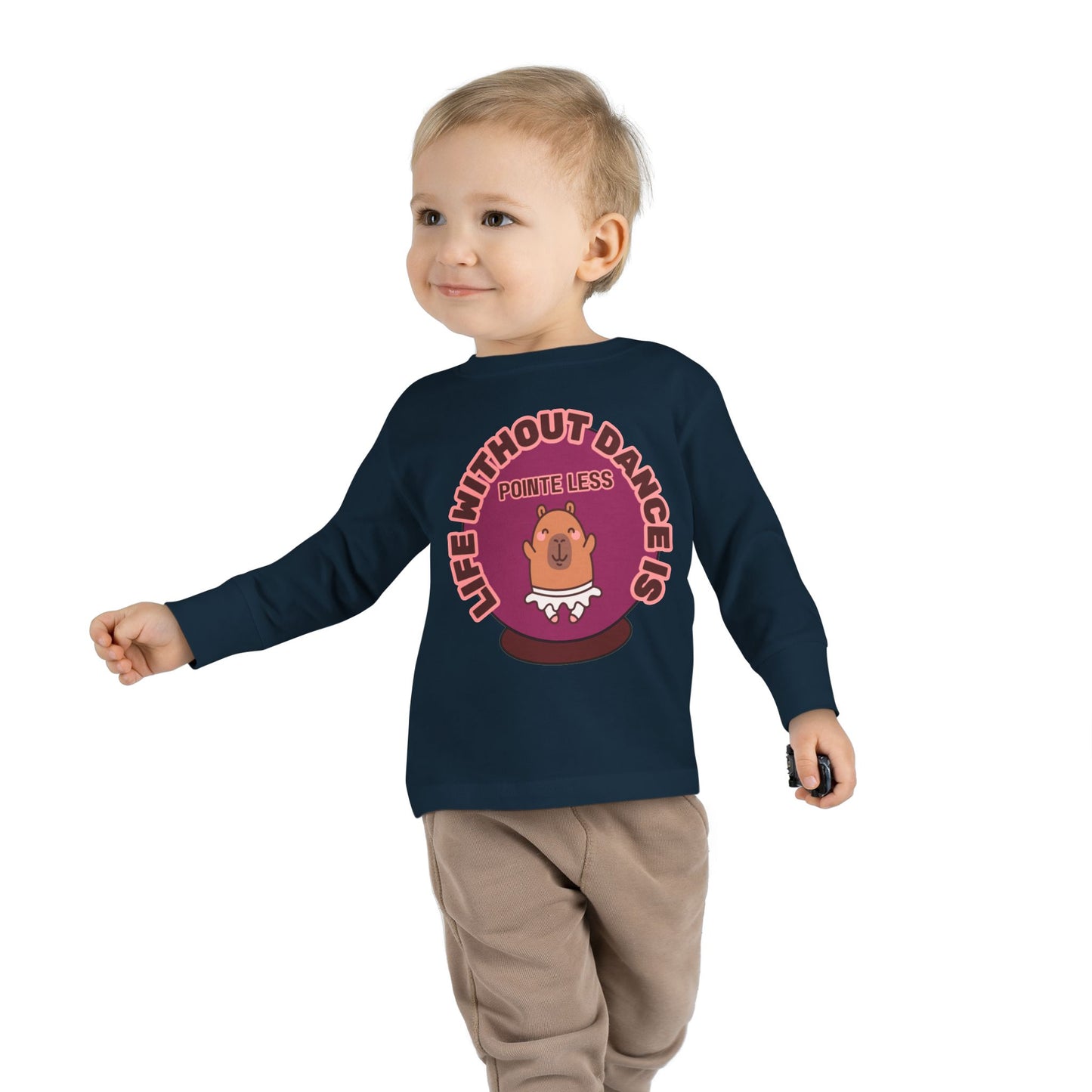 "Life Without Dance Is Pointeless" Toddler Dance T-Shirt – Cute Dancing Capybara Graphic Long Sleeve Tee for Kids
