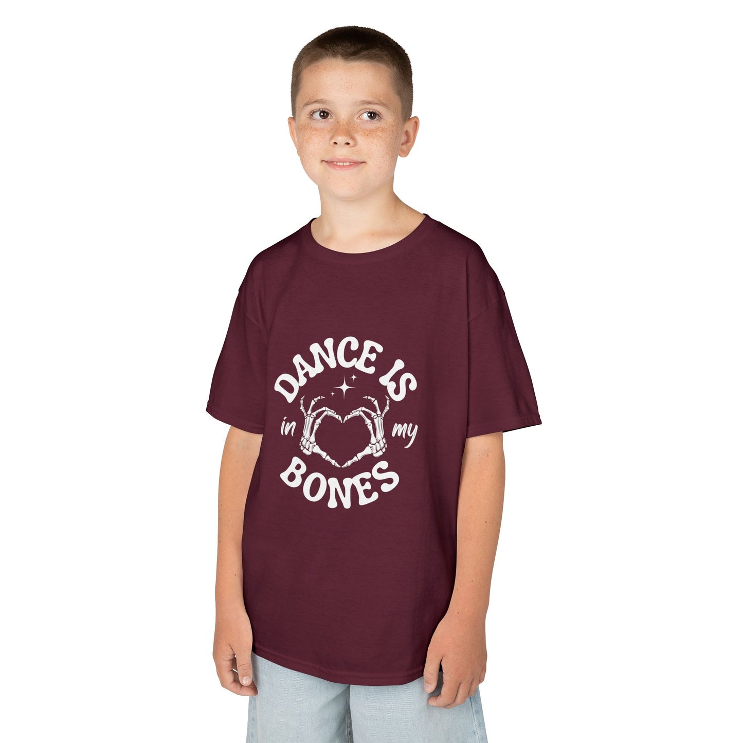 “Dance Is in My Bones” Halloween Dance T-Shirt with Cute Skeleton Heart Graphic - Kids Heavy Cotton™ Tee