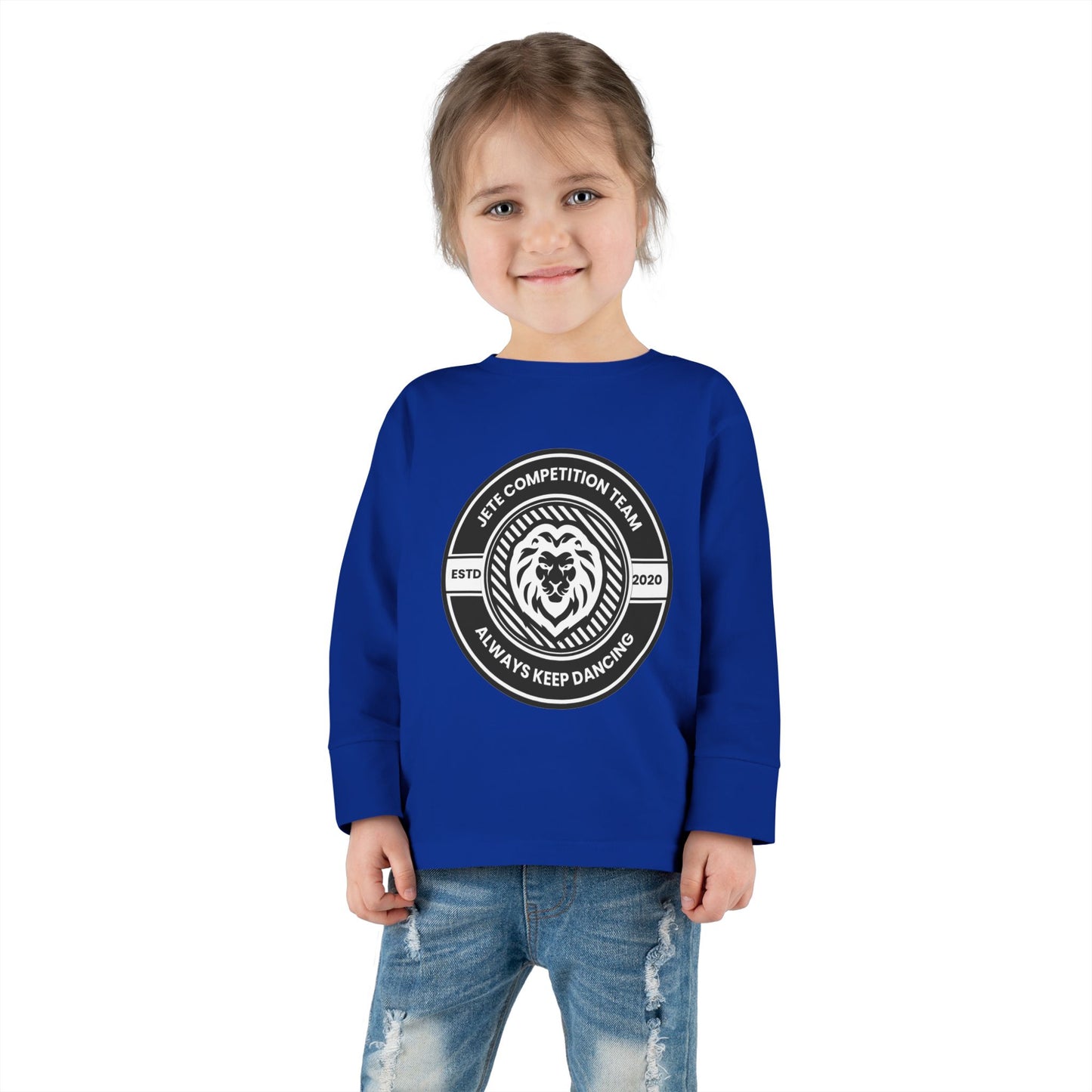 "Jeté Competition Team – Always Keep Dancing" Toddler Dance T-Shirt – Collegiate-Inspired Emblem Graphic Long Sleeve Tee for Kids