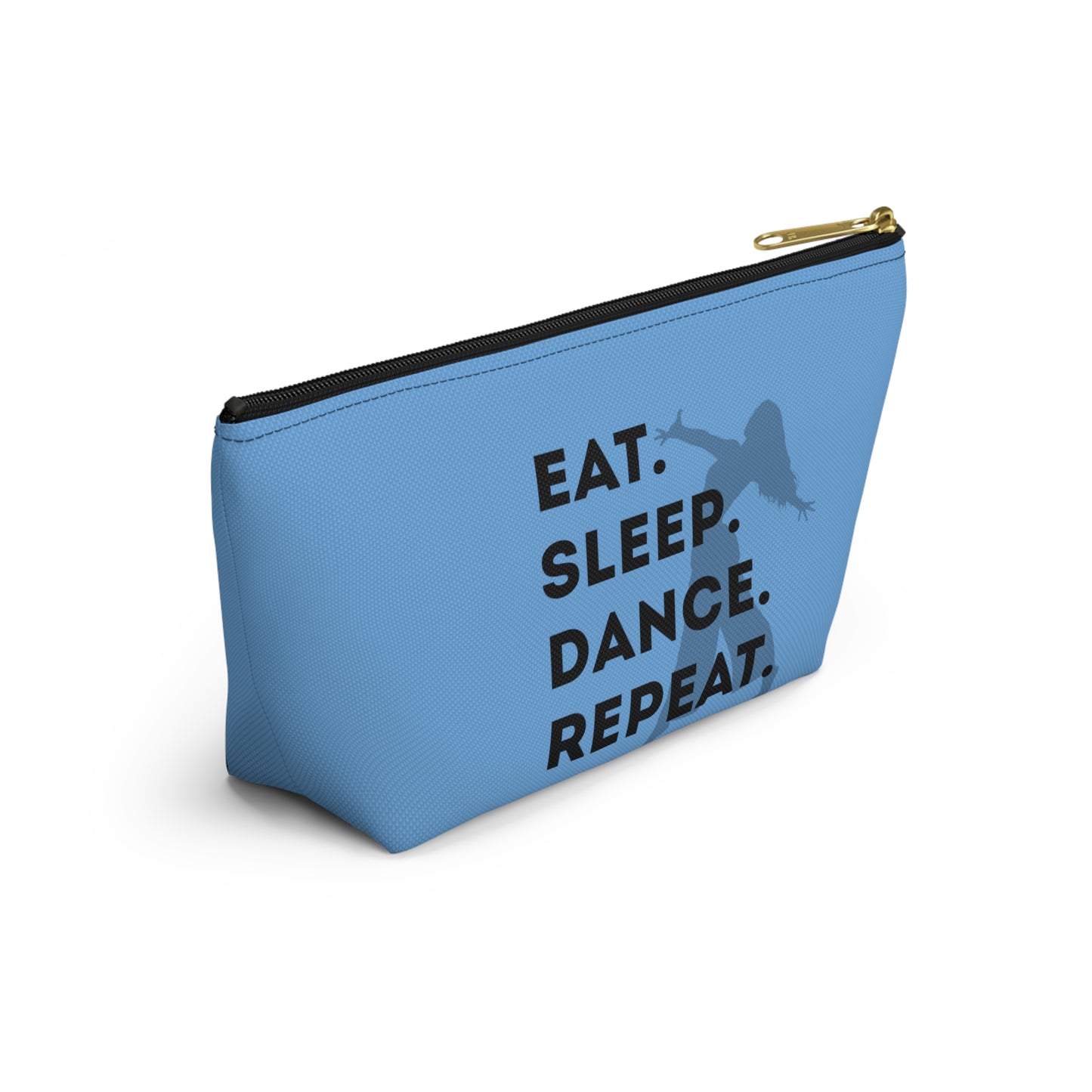 “Eat Sleep Dance Repeat” Makeup Bag – Bold Dancer Graphic – Dance-Themed Zipper Pouch for Cosmetics, Accessories & Travel Essentials