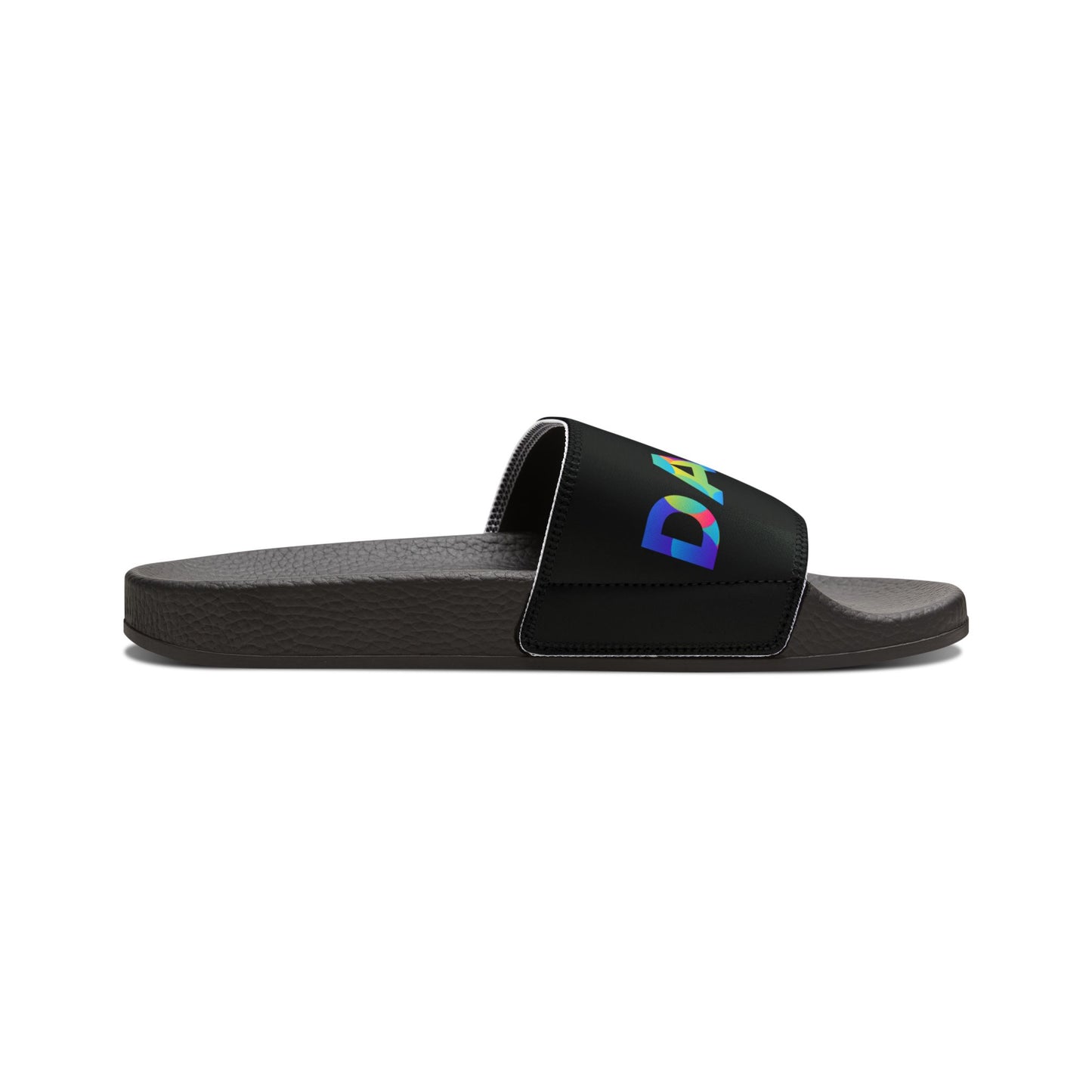 YOUTH SIZES - “Dancer” Colorful Text – Dance-Inspired Custom Slides with Removable Straps | Youth Sandal Slides
