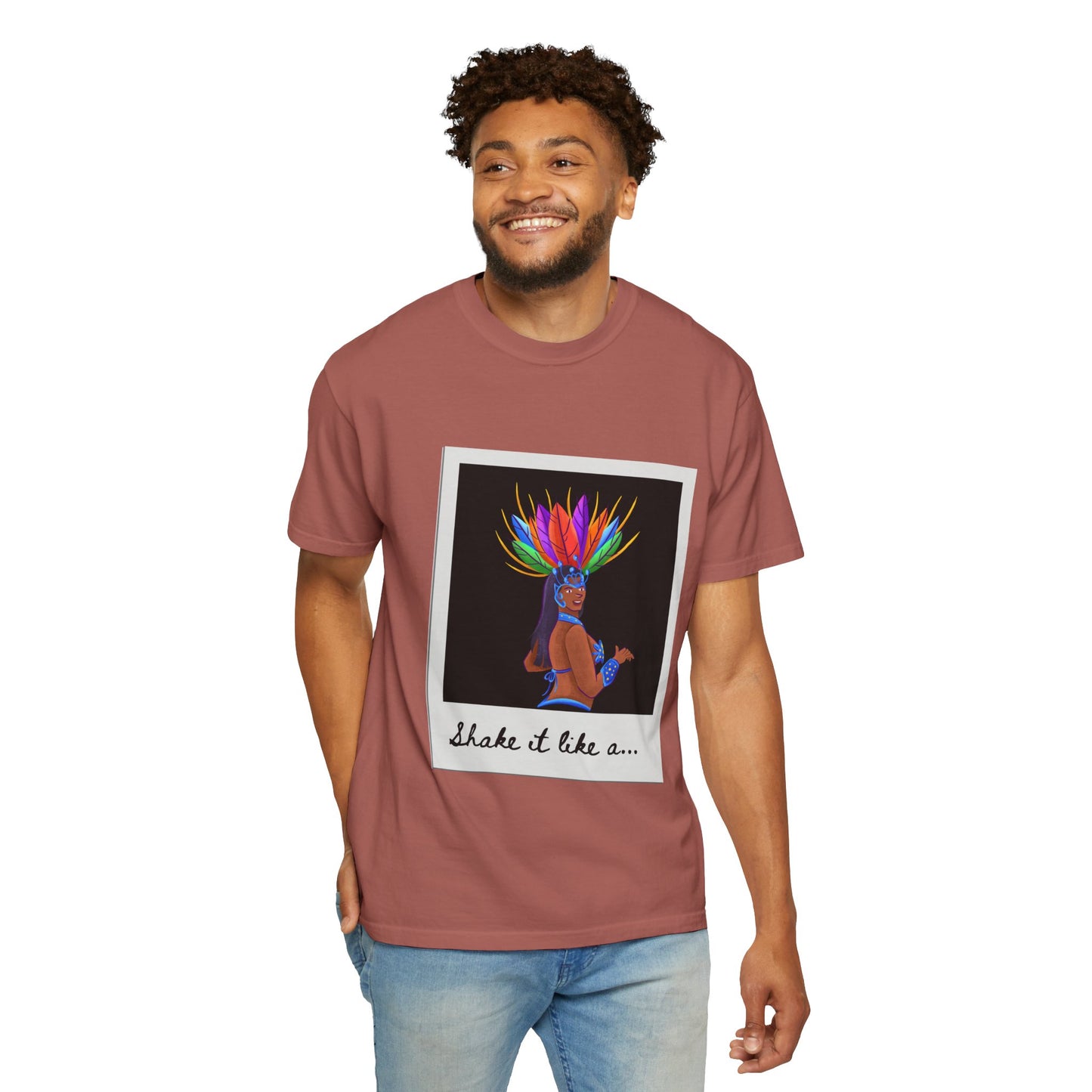 "Shake It Like a Samba Star" Unisex Garment-Dyed Dance T-Shirt – Bold Carnival-Inspired Graphic Tee for Dancers