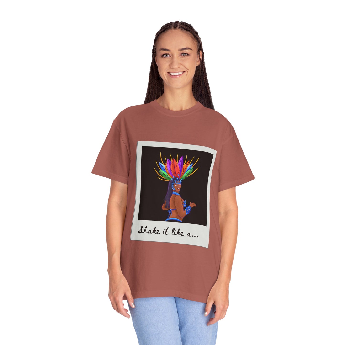"Shake It Like a Samba Star" Unisex Garment-Dyed Dance T-Shirt – Bold Carnival-Inspired Graphic Tee for Dancers