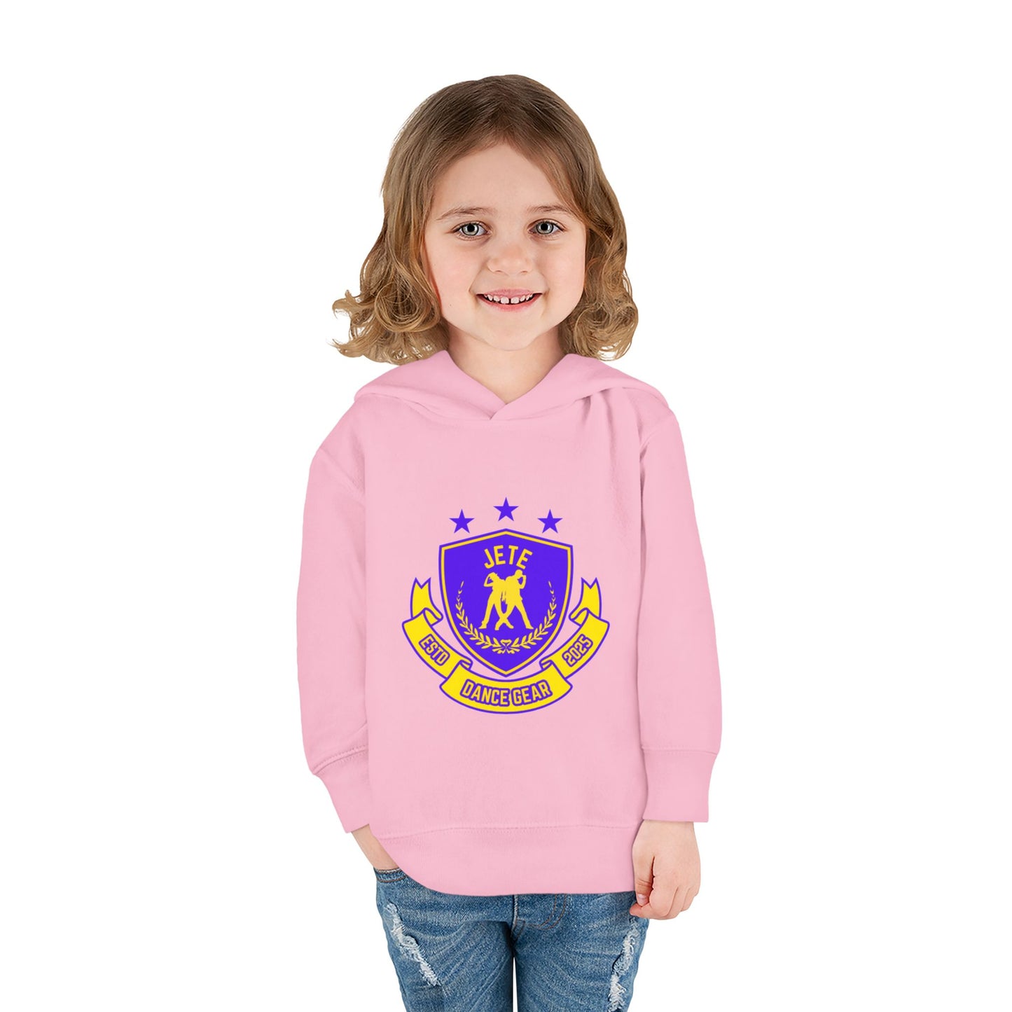 "Jeté Dance Gear" Toddler Pullover Fleece Hoodie – Collegiate-Inspired Dancer Graphic Sweatshirt for Kids