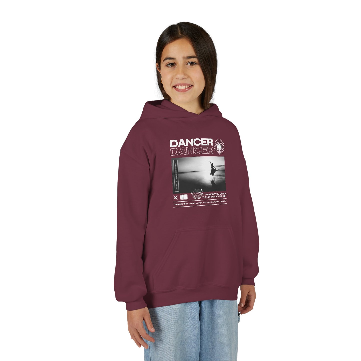 “Dancer” Arabesque on the Beach Graphic | Unisex Youth Hoodie – Streetwear-Inspired Ballet Dance Hoodie for Kids & Young Dancers