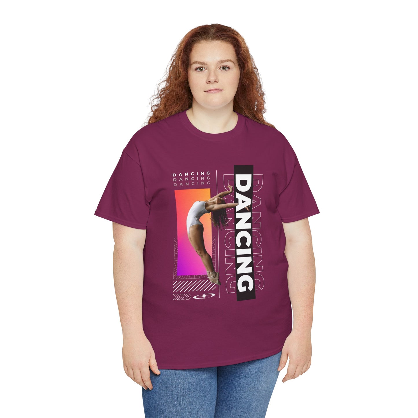 “Dancing” Streetwear-Inspired Female Dancer Unisex Heavy Cotton Tee – Urban Dance Graphic T-Shirt for Performers and Dance Lovers