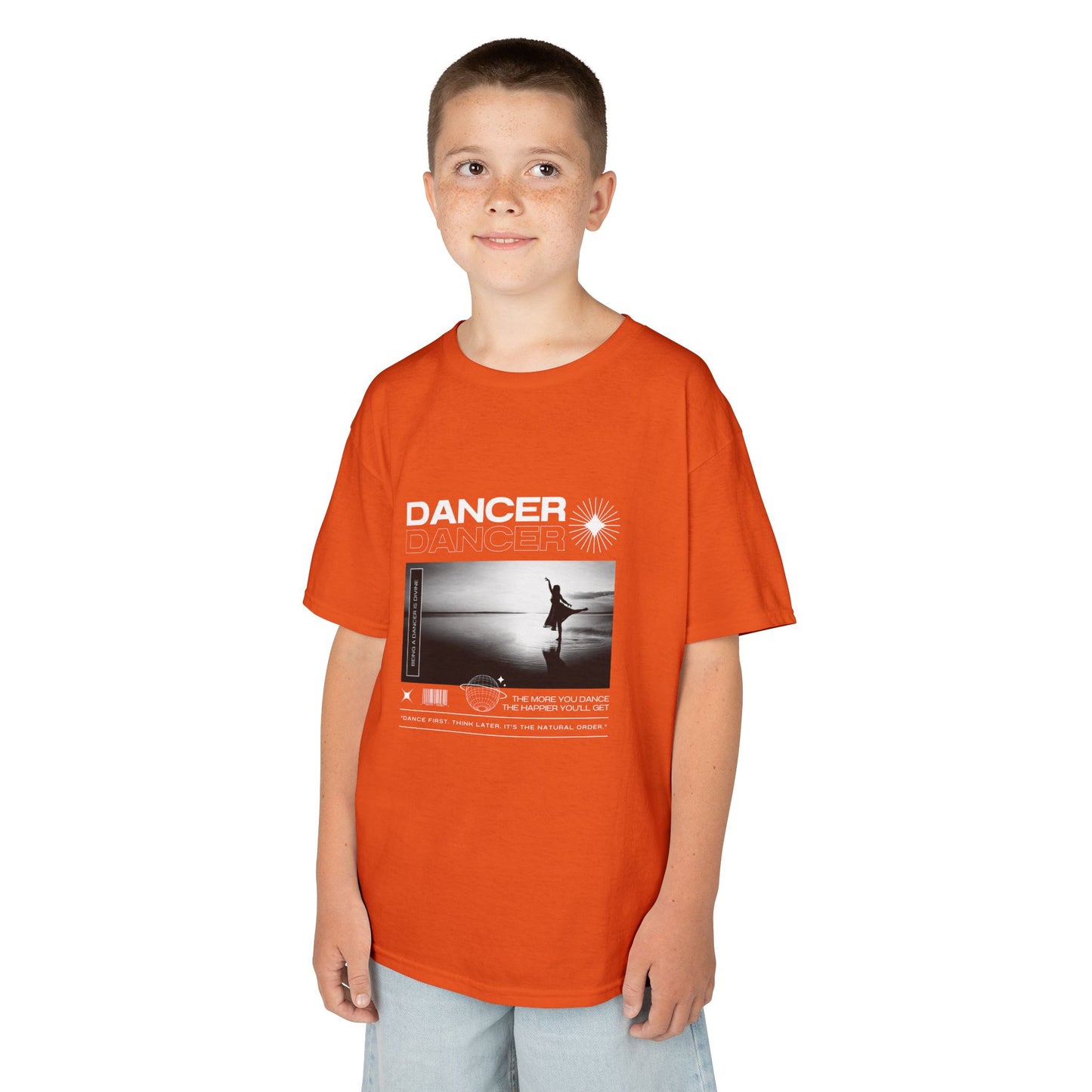 "Dancer" Arabesque on the Beach – Youth Short Sleeve Dance Tee in Streetwear-Inspired Style