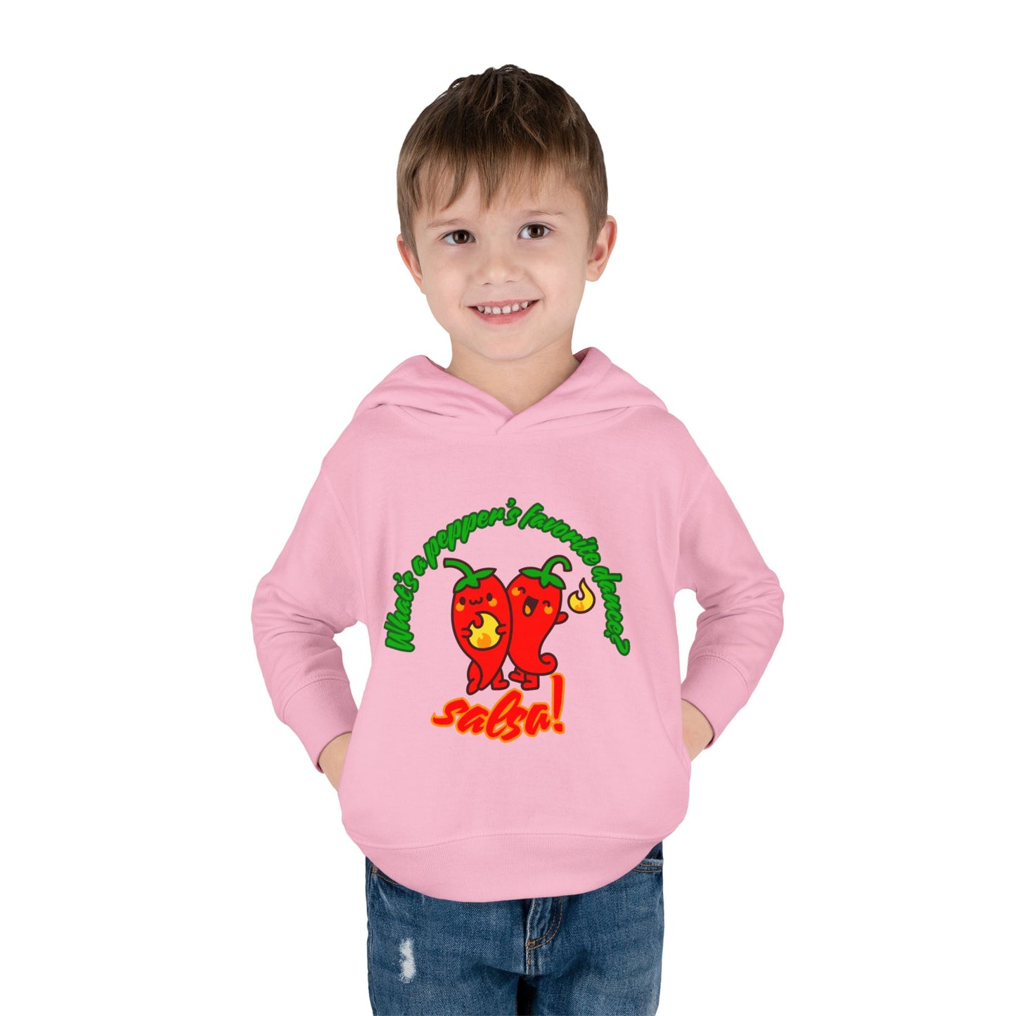 "What's a Pepper's Favorite Dance? Salsa!" Toddler Fleece Dance Hoodie – Funny Colorful Pullover for Kids
