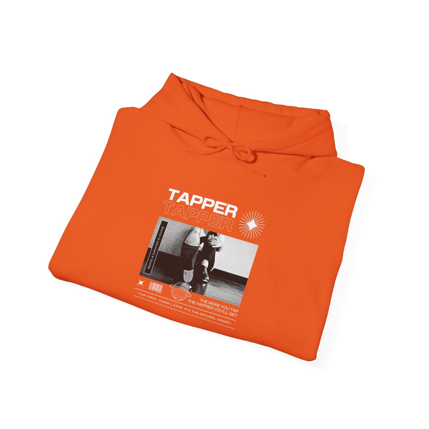 “Tapper” Tap Dance Text with Streetwear-Style Tap Shoes Graphic – Unisex Heavy Blend™ Hooded Sweatshirt – Cozy Dance Hoodie for Tap Dancers & Performing Arts Fans