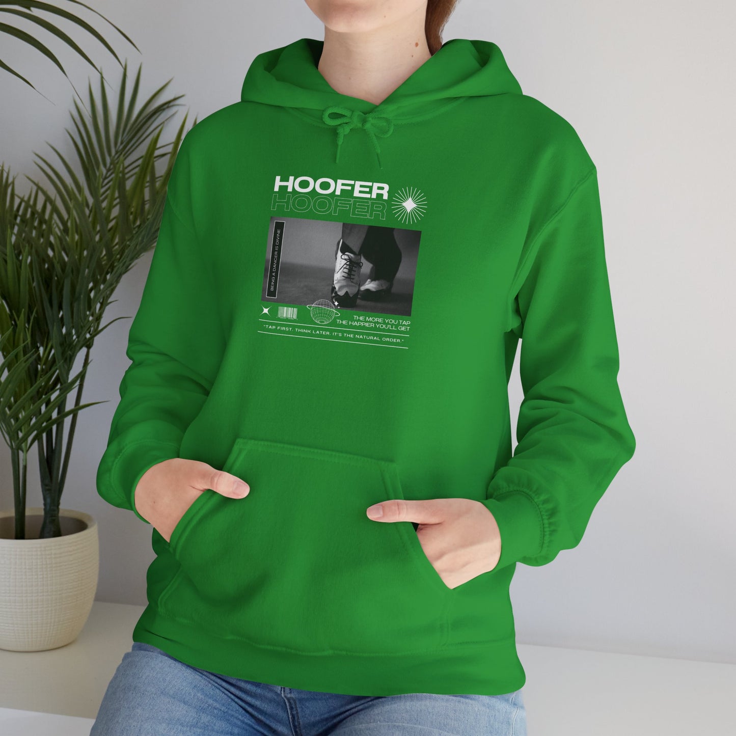 “Hoofer” Tap Dance Text with Streetwear-Style Tap Shoes Graphic – Unisex Heavy Blend™ Hooded Sweatshirt – Cozy Dance Hoodie for Tap Dancers & Dance Enthusiasts