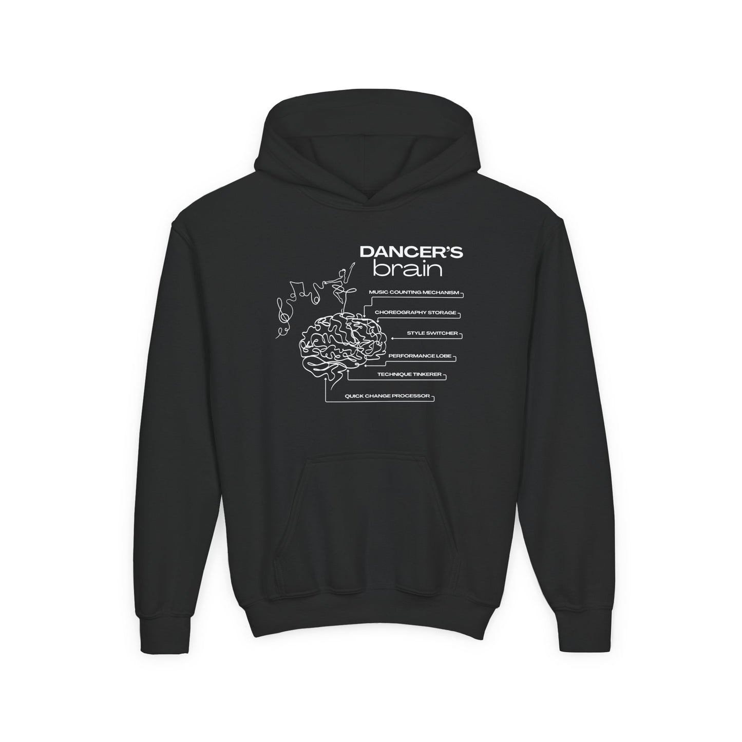 “Dancer’s Brain” Unisex Youth Hoodie with Funny Dance Brain Graphic – Personalized Dance Hoodie for Kids & Teens, Custom Name or Studio Option