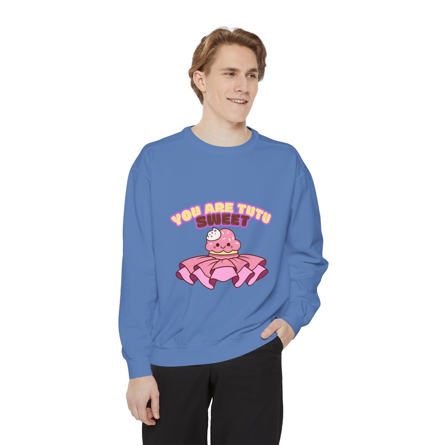 "You Are Tutu Sweet" Unisex Lightweight Crewneck Sweatshirt – Kawaii Cupcake in a Tutu Graphic Pullover for Ballet & Dance Lovers
