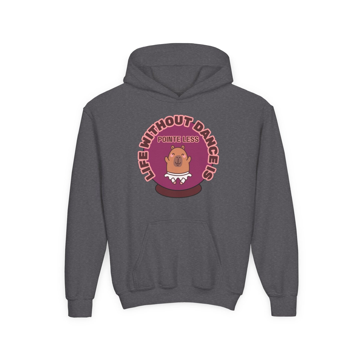 "Life Without Dance Is Pointeless" Youth Hooded Sweatshirt – Cute Dancing Capybara Graphic Hoodie for Kids and Teens