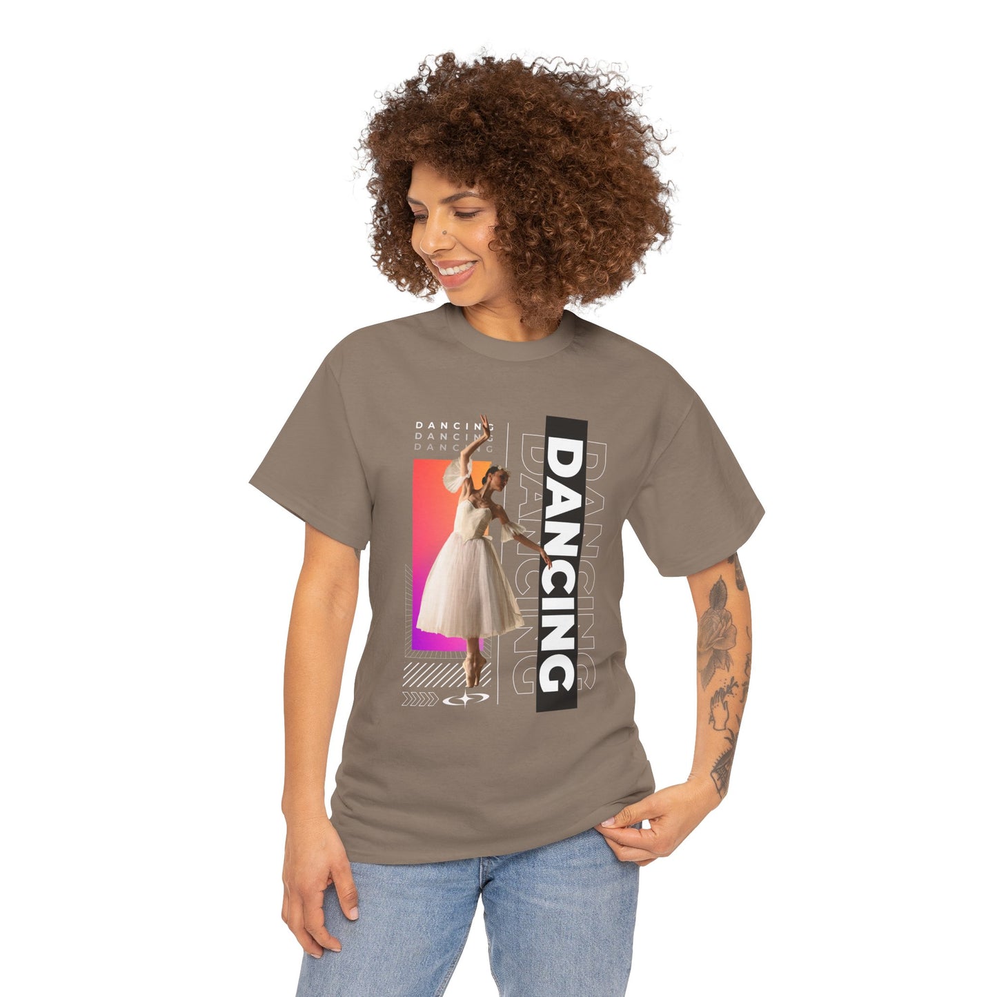 “Dancing” Streetwear-Inspired Female Dancer Unisex Heavy Cotton Tee – Urban Dance Graphic T-Shirt for Performers and Dance Lovers