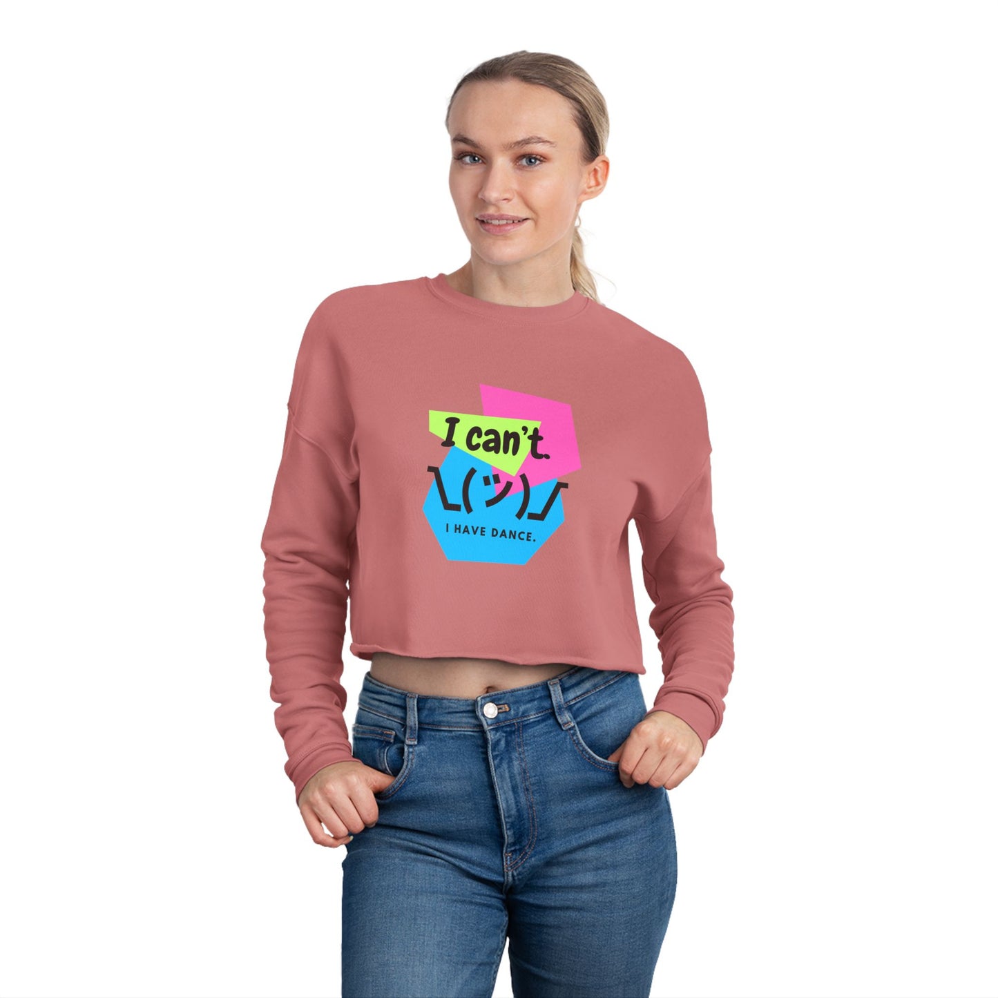 "I Can’t. I Have Dance." – Women’s Cropped Dance Sweatshirt | Retro 80s Emoji Graphic Pullover for Dancers