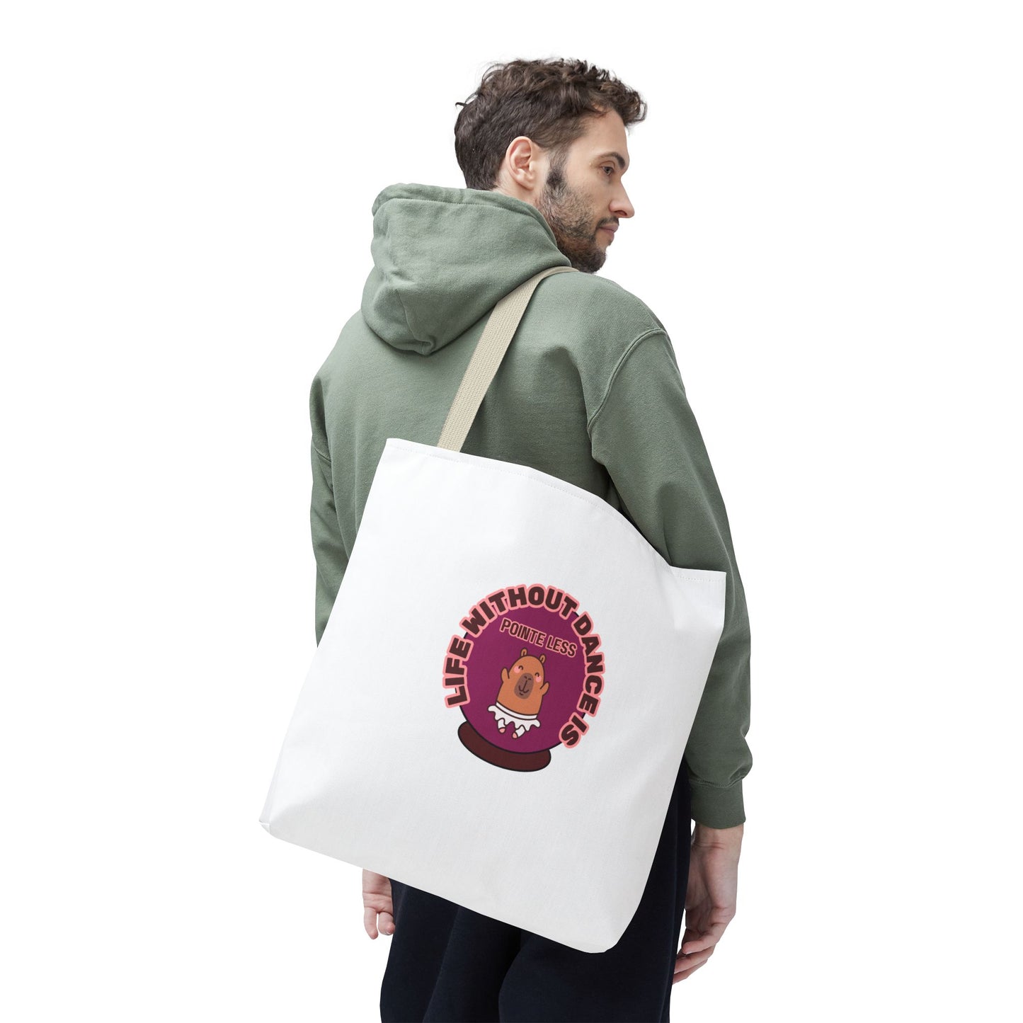 "Life Without Dance Is Pointeless" Capybara Canvas Tote Bag – Funny Dance Pun Tote for Dancers & Animal Lovers