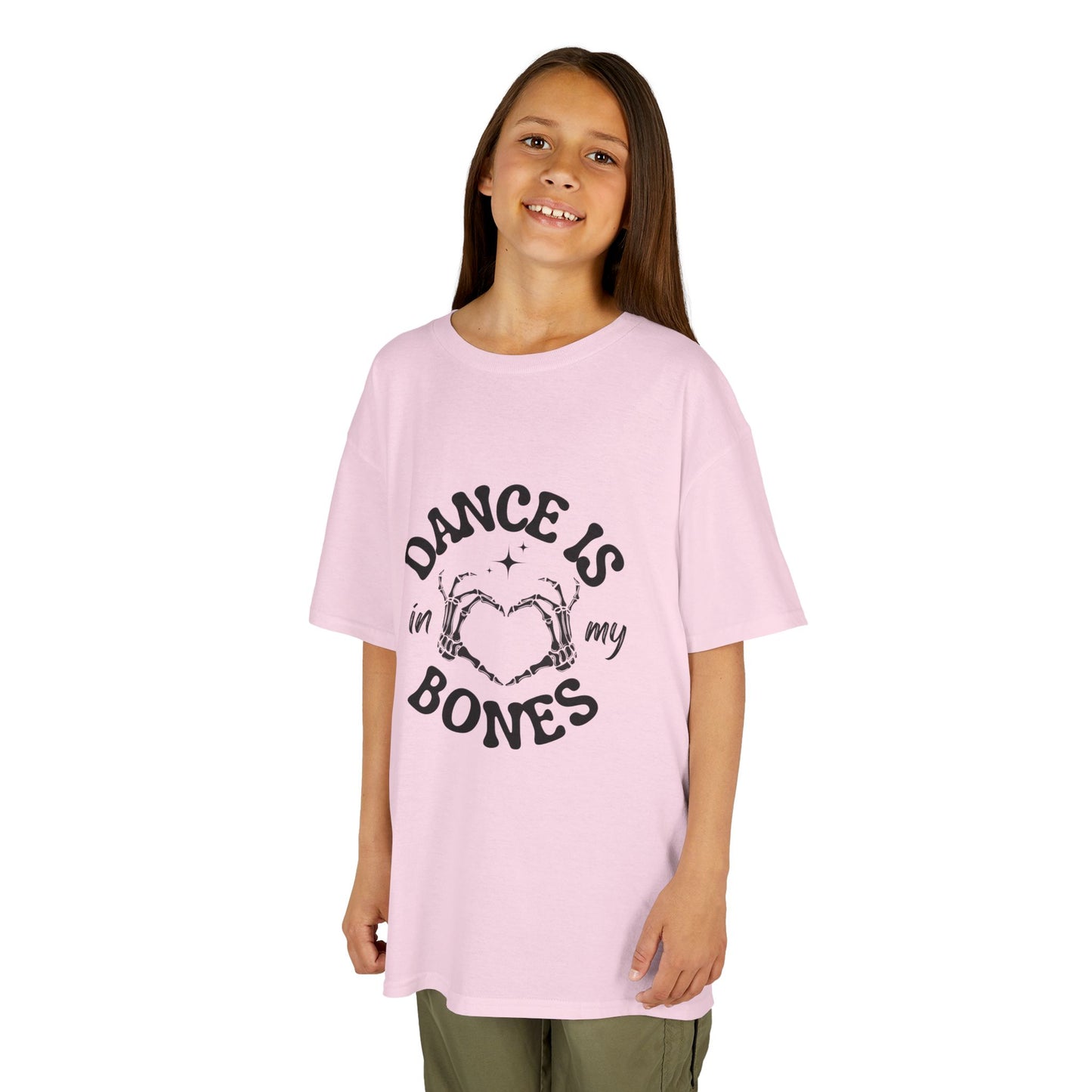 “Dance Is in My Bones” Halloween Dance T-Shirt with Cute Skeleton Heart Graphic - Kids Heavy Cotton™ Tee