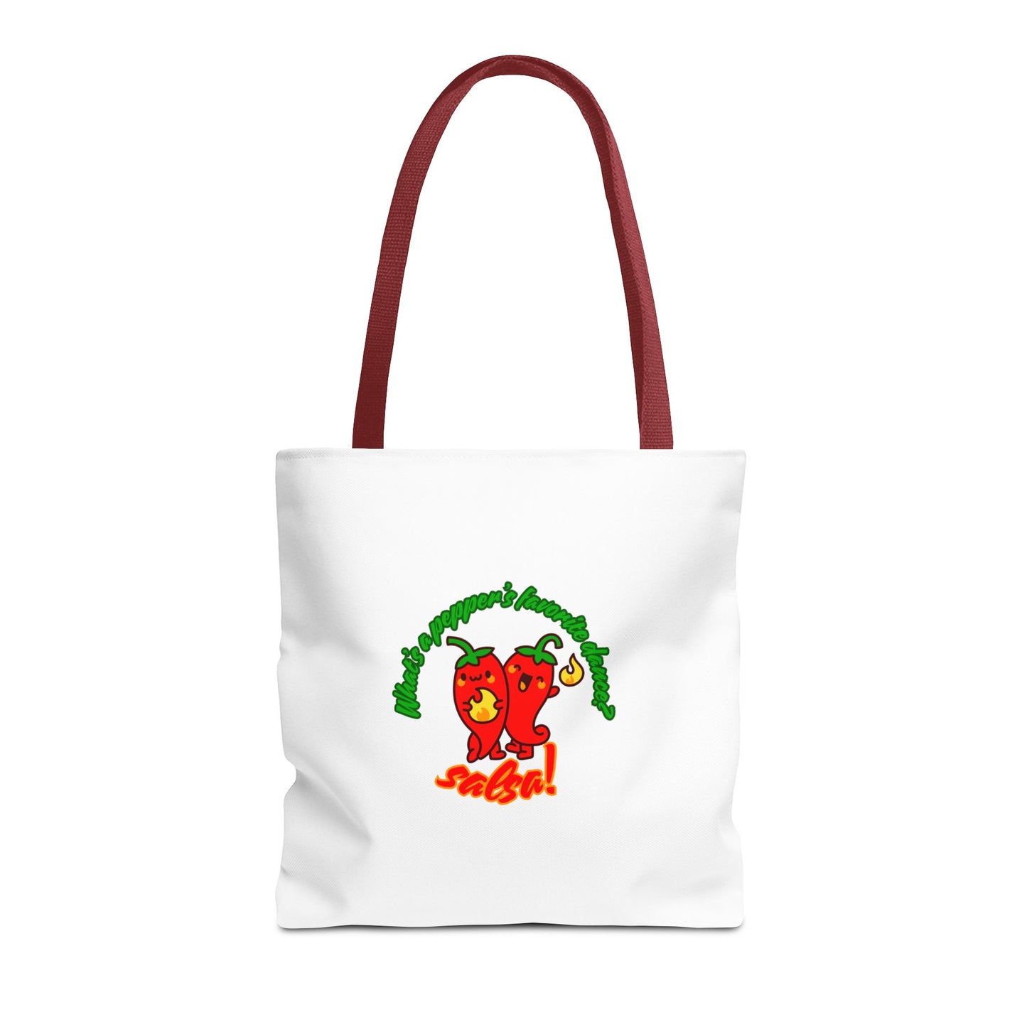 “What’s a Pepper’s Favorite Dance? Salsa!” Salsa Dance Pun Tote Bag – Funny Kawaii Pepper Graphic Canvas Bag for Dancers & Food Lovers
