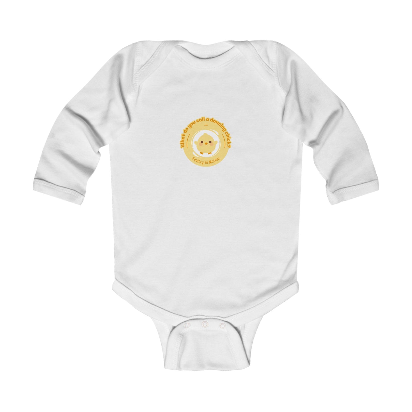 "What do you call a dancing chick? Poultry in Motion" Infant Long Sleeve Bodysuit β Funny Dancing Chick Baby Outfit, Cute Dance-Themed Baby Gift π₯π