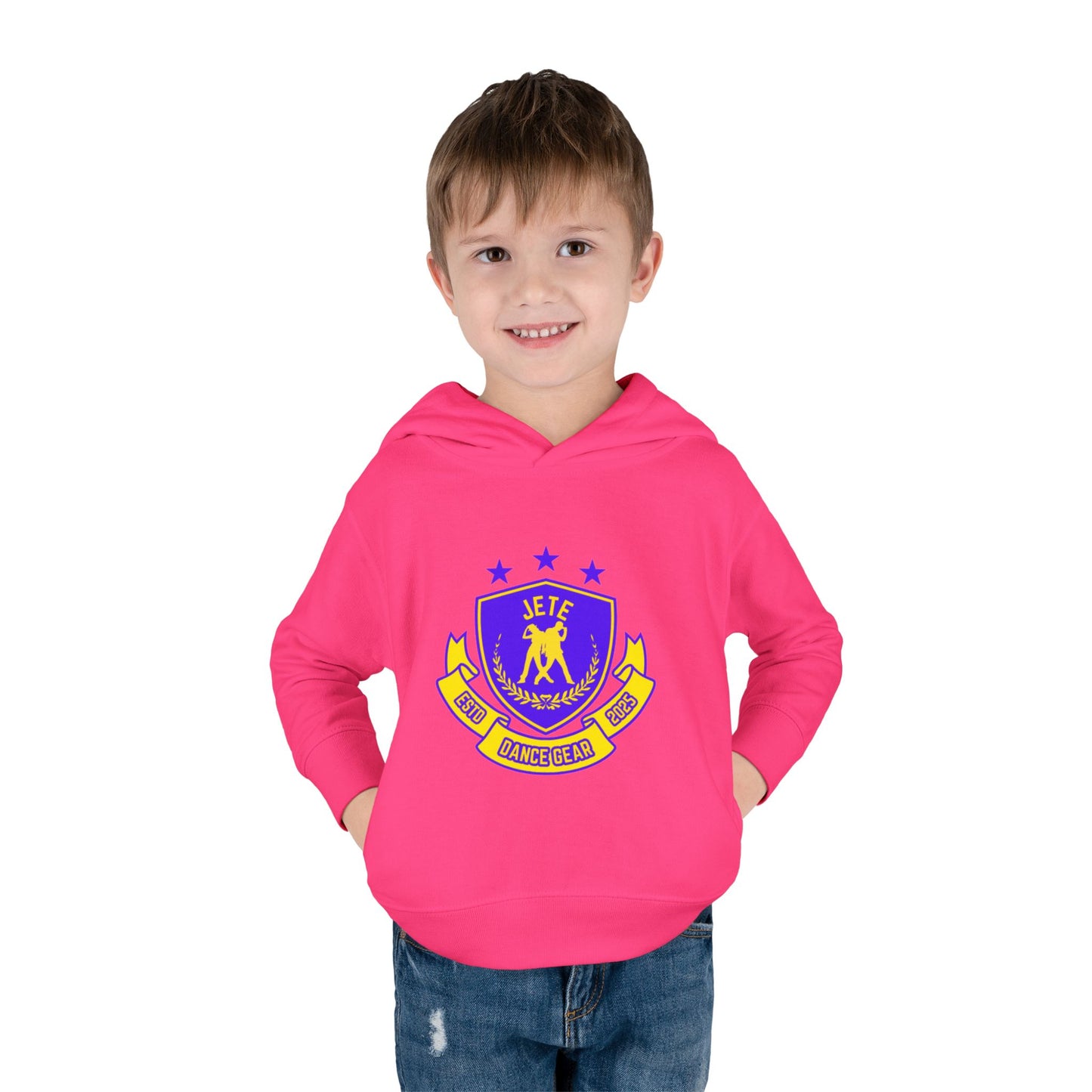 "Jeté Dance Gear" Toddler Pullover Fleece Hoodie – Collegiate-Inspired Dancer Graphic Sweatshirt for Kids