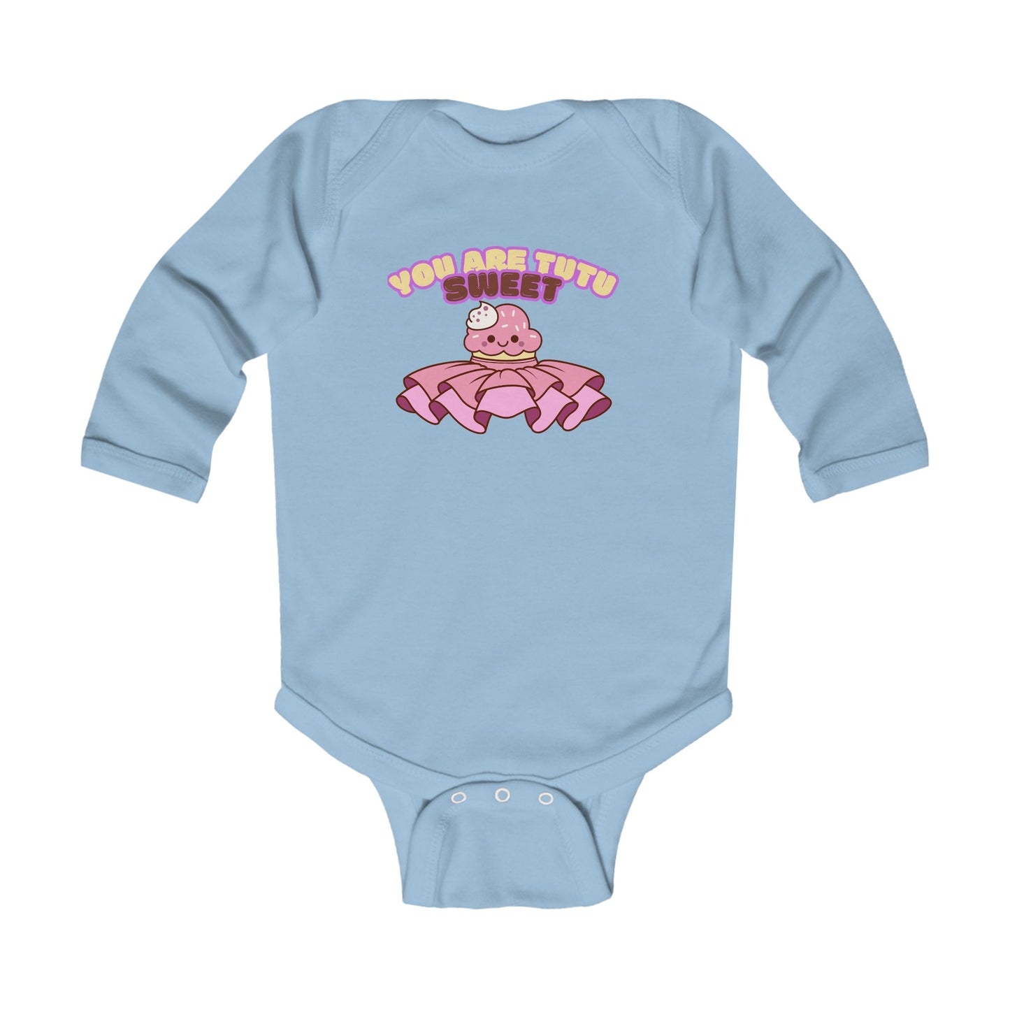 "You Are Tutu Sweet" Infant Long Sleeve Bodysuit – Kawaii Cupcake in Tutu Graphic Baby Outfit for Dance-Loving Families