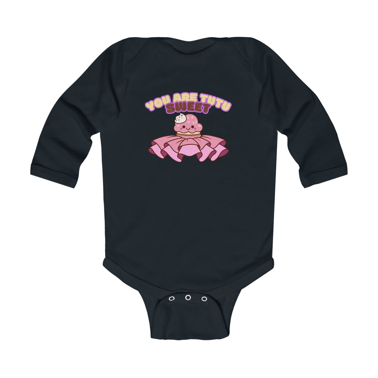 "You Are Tutu Sweet" Infant Long Sleeve Bodysuit – Kawaii Cupcake in Tutu Graphic Baby Outfit for Dance-Loving Families