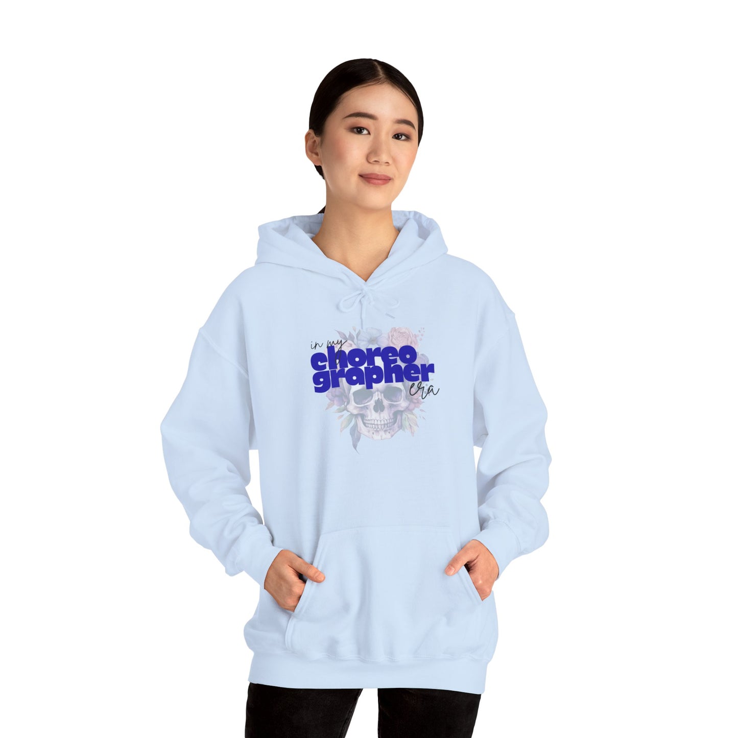 "In My Choreographer Era" Hoodie – Unisex Heavy Blend™ Hooded Sweatshirt with Floral Skull Graphic for Dance Creatives