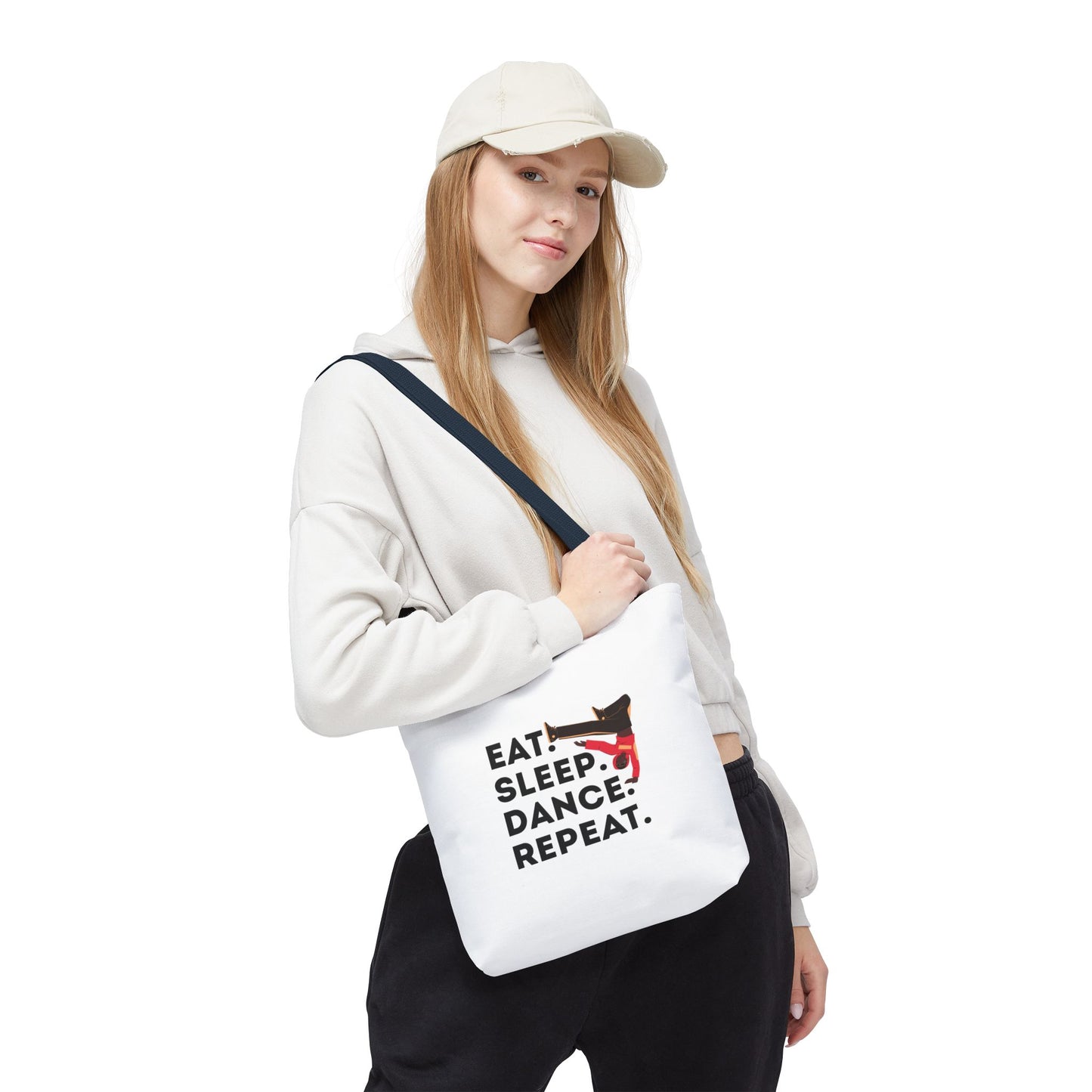 "Eat Sleep Dance Repeat" B-Boy Canvas Tote Bag – Hip-Hop Dancer Graphic Dance Tote for Everyday Use