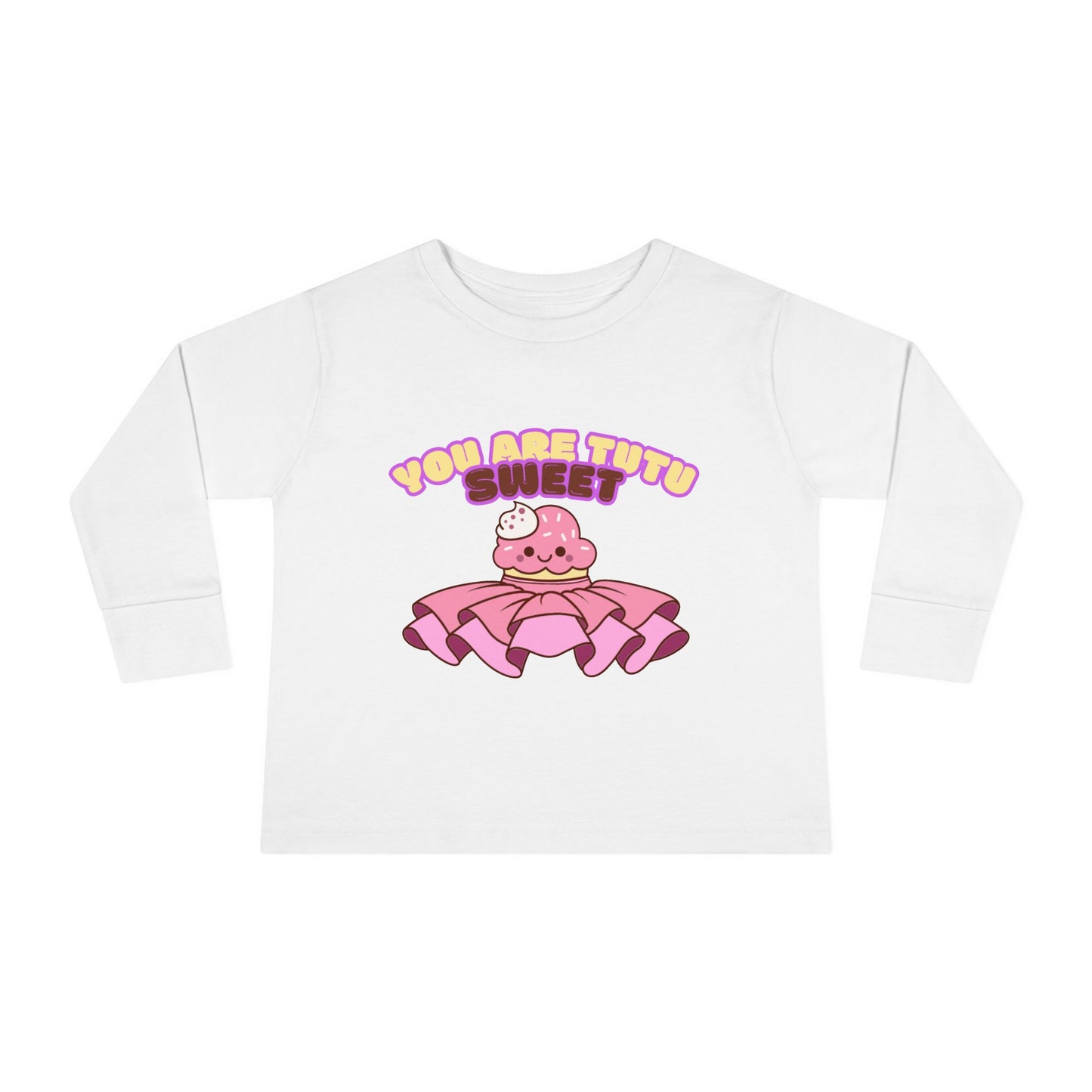 "You Are Tutu Sweet" Toddler Dance T-Shirt – Kawaii Cupcake in Tutu Graphic Long Sleeve Tee for Kids