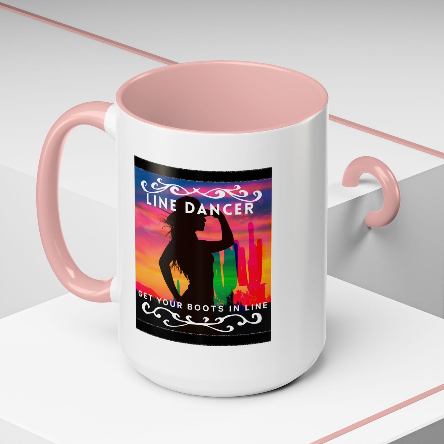 "Line Dancer" Accent Coffee Mug – Cute Cowgirl Graphic Ceramic Mug for Country Dance Lovers