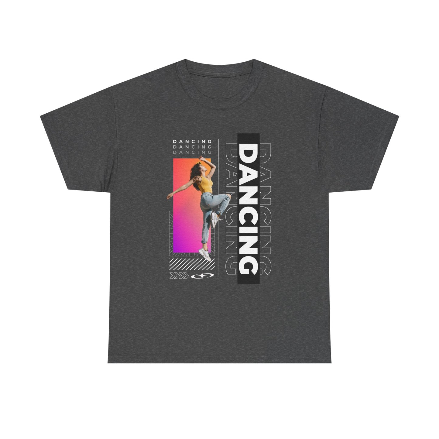 “Dancing” Streetwear-Inspired Female Dancer Unisex Heavy Cotton Tee – Urban Dance Graphic T-Shirt for Performers and Dance Lovers