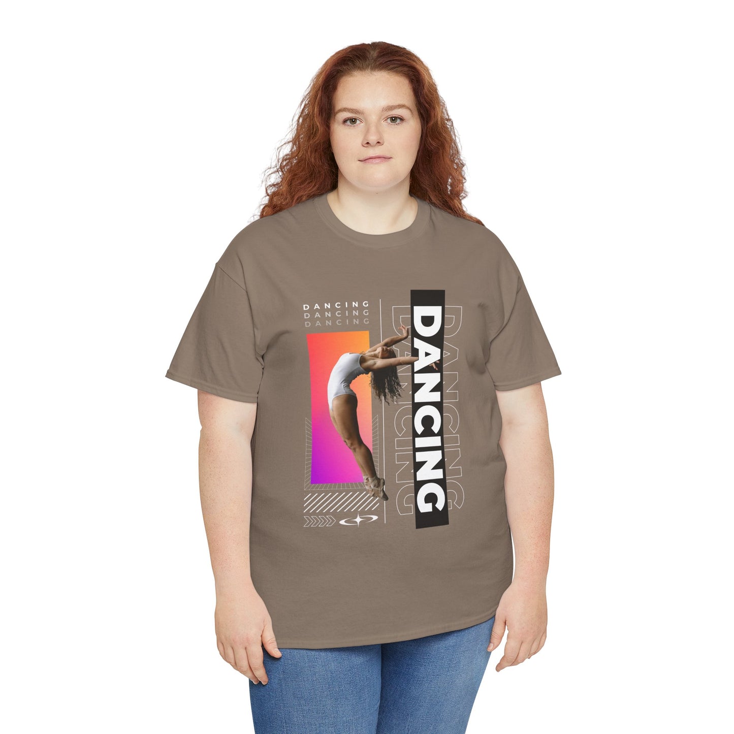 “Dancing” Streetwear-Inspired Female Dancer Unisex Heavy Cotton Tee – Urban Dance Graphic T-Shirt for Performers and Dance Lovers