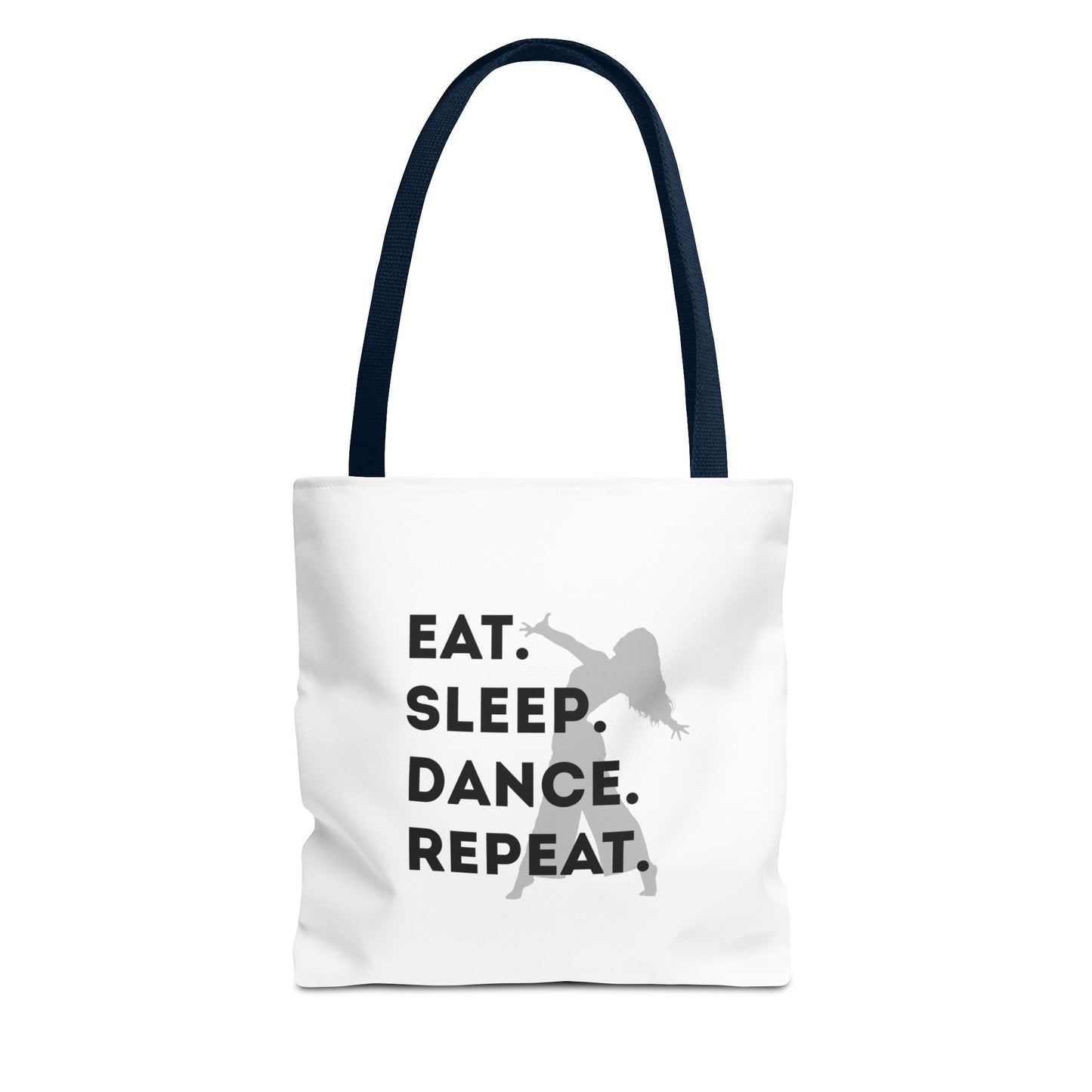 "Eat Sleep Dance Repeat" Canvas Tote Bag – Gray Dancer Silhouette Dance-Themed Reusable Shoulder Bag for Dancers, Studio, or Everyday Use