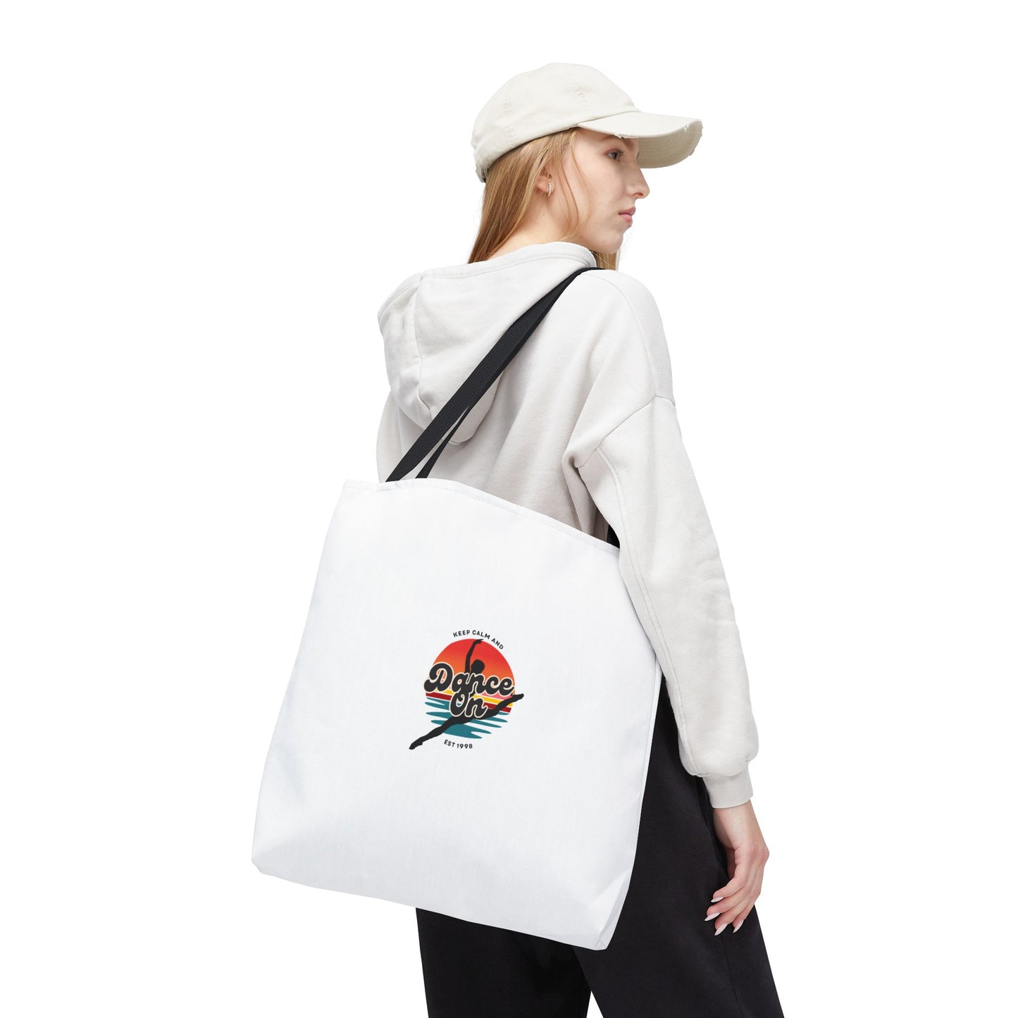 "Keep Calm and Dance On" Canvas Tote Bag – Retro Dance Graphic, Durable Shopping & Everyday Dance Bag