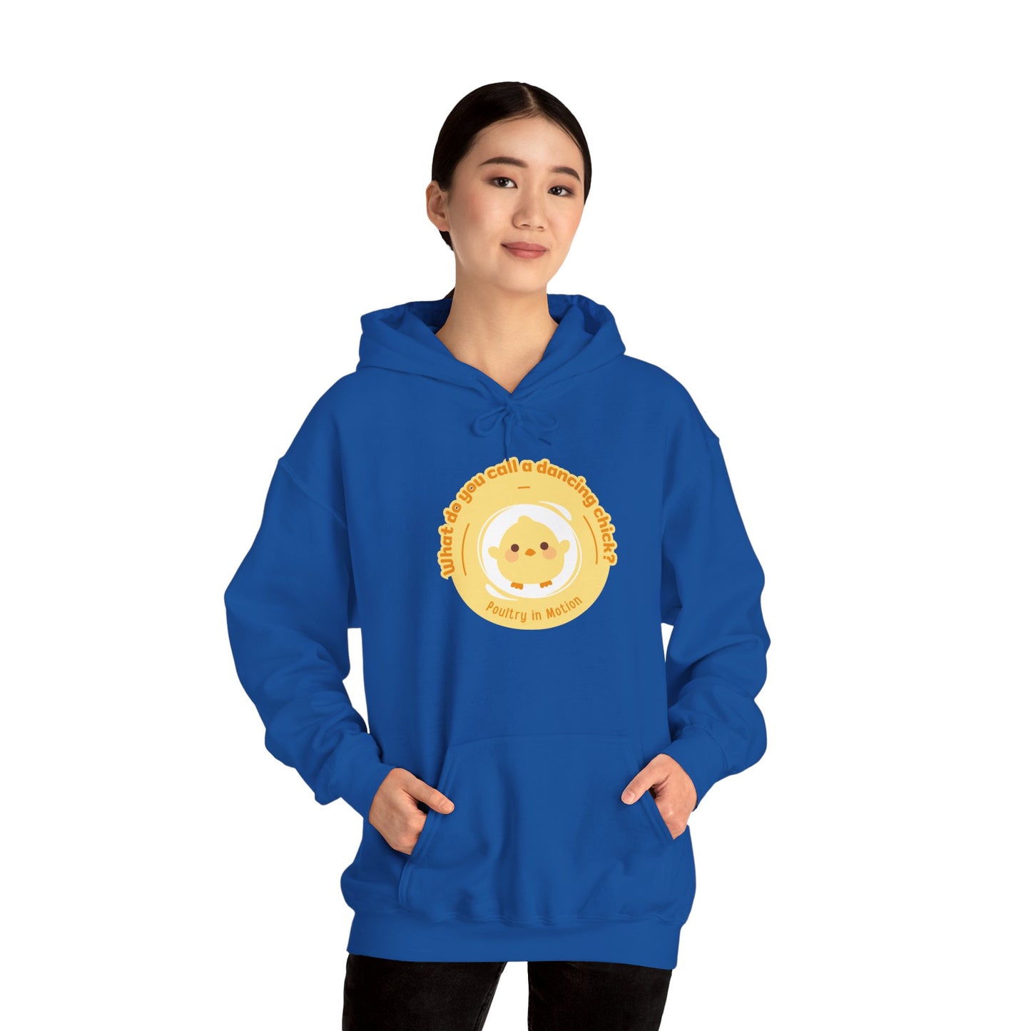 "What do you call a dancing chick? Poultry in Motion" Unisex Dance Hoodie – Funny Dancing Chick Graphic Sweatshirt for Dancers